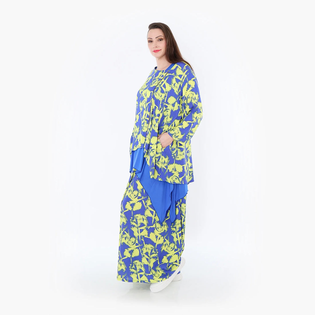  A-Form Jacke von AKH Fashion aus Viskose, 1476.07078, Blau/Gelb, Batik, Ausgefallen