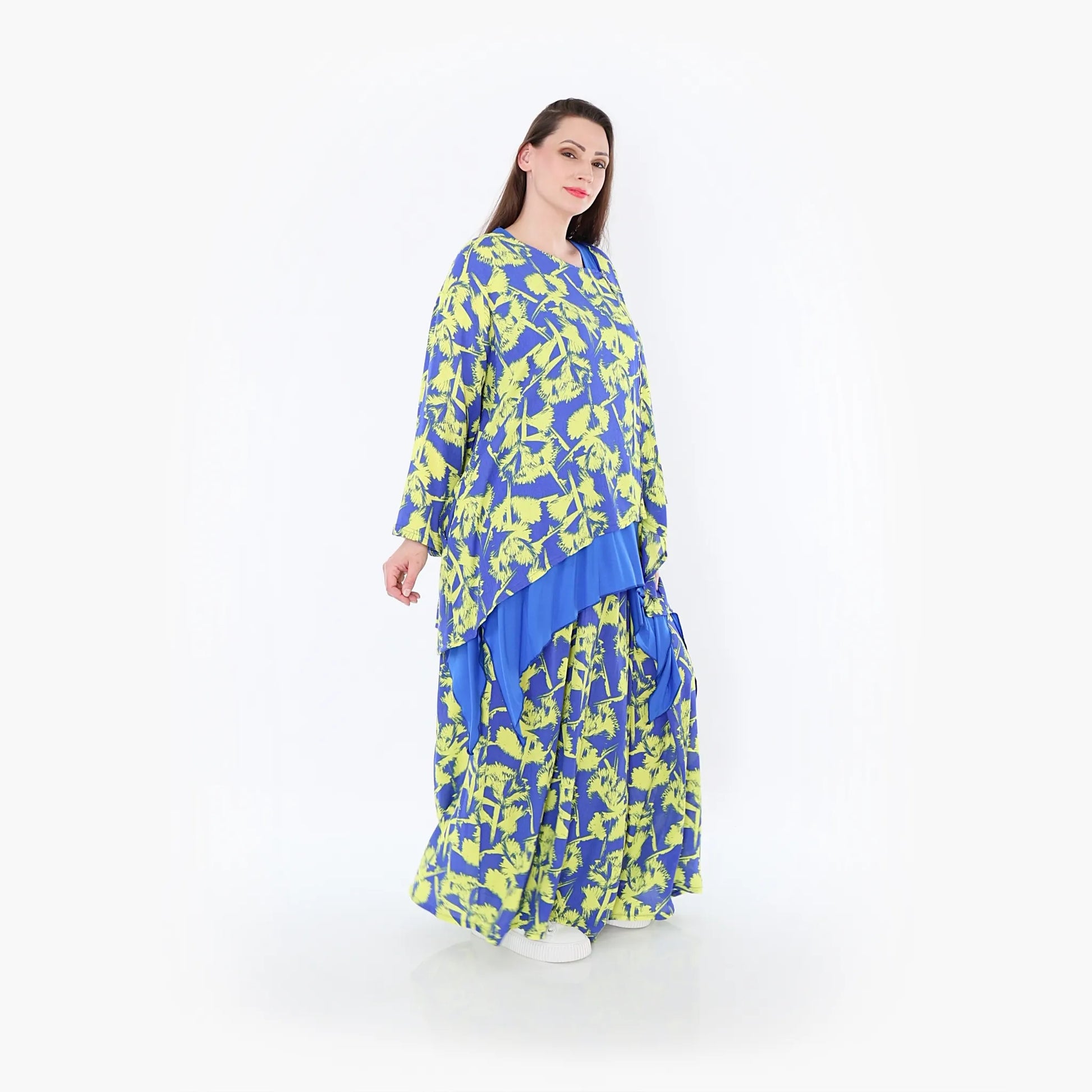  A-Form Jacke von AKH Fashion aus Viskose, 1476.07078, Blau/Gelb, Batik, Ausgefallen