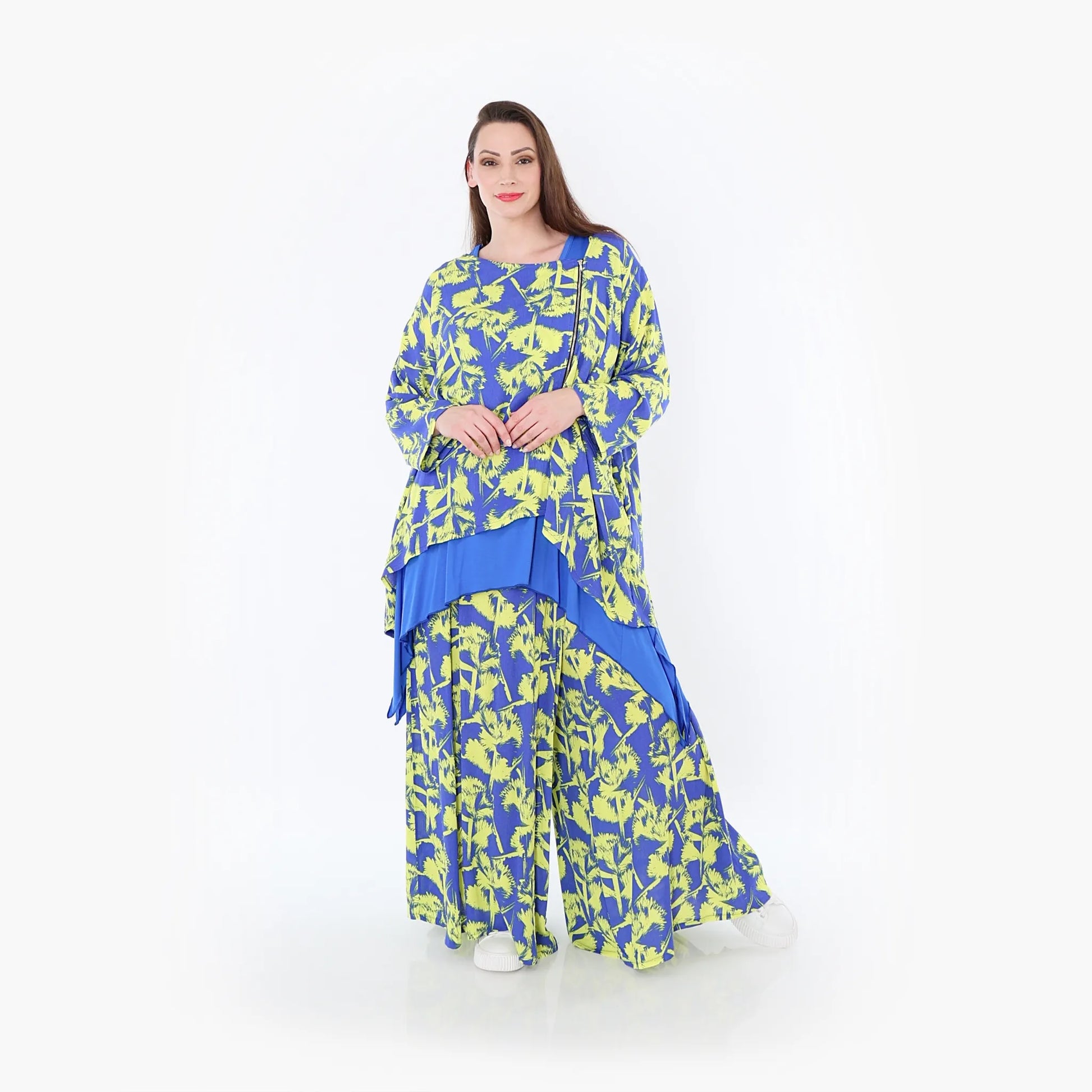  A-Form Jacke von AKH Fashion aus Viskose, 1476.07078, Blau/Gelb, Batik, Ausgefallen