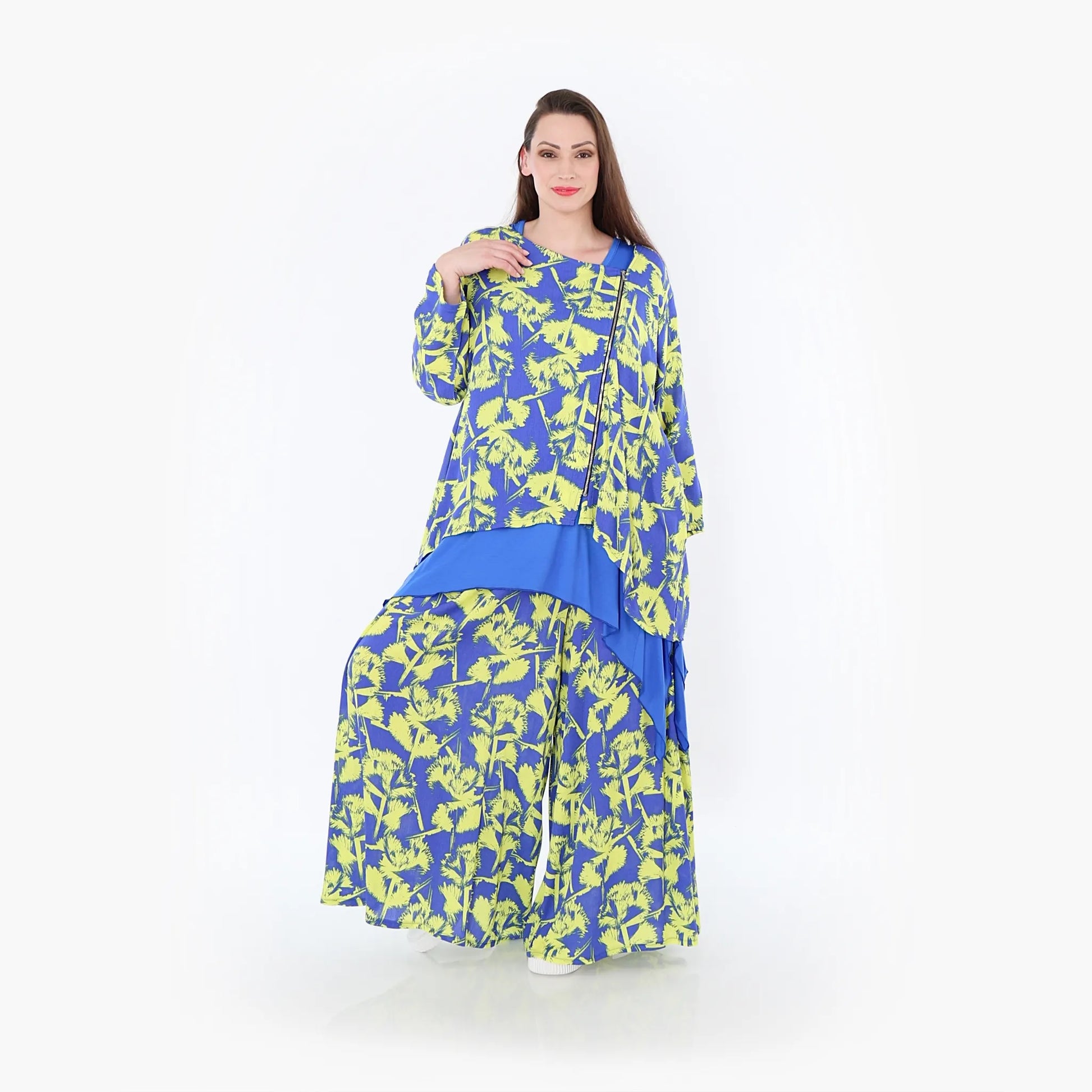  A-Form Jacke von AKH Fashion aus Viskose, 1476.07078, Blau/Gelb, Batik, Ausgefallen