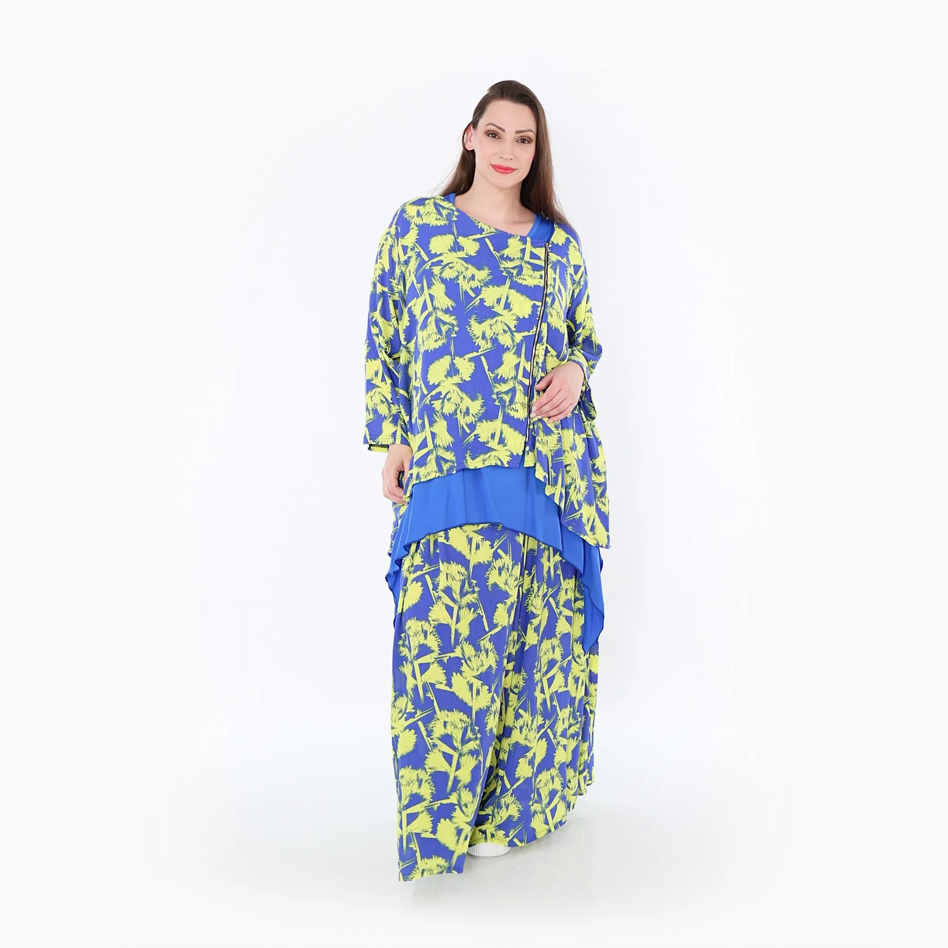  A-Form Jacke von AKH Fashion aus Viskose, 1476.07078, Blau/Gelb, Batik, Ausgefallen