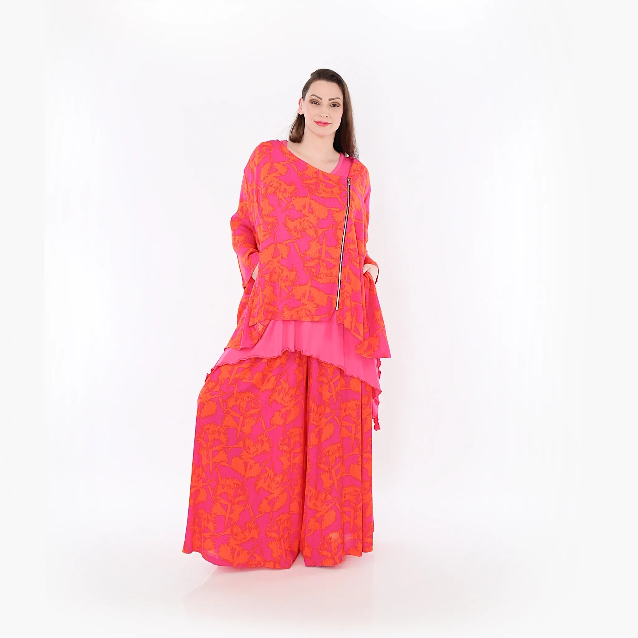  A-Form Jacke von AKH Fashion aus Viskose, 1476.07078, Fuchsia/Orange, Batik, Ausgefallen