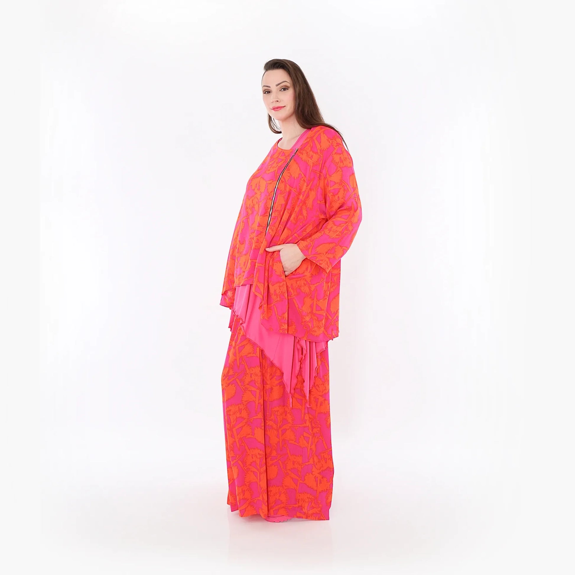  A-Form Jacke von AKH Fashion aus Viskose, 1476.07078, Fuchsia/Orange, Batik, Ausgefallen