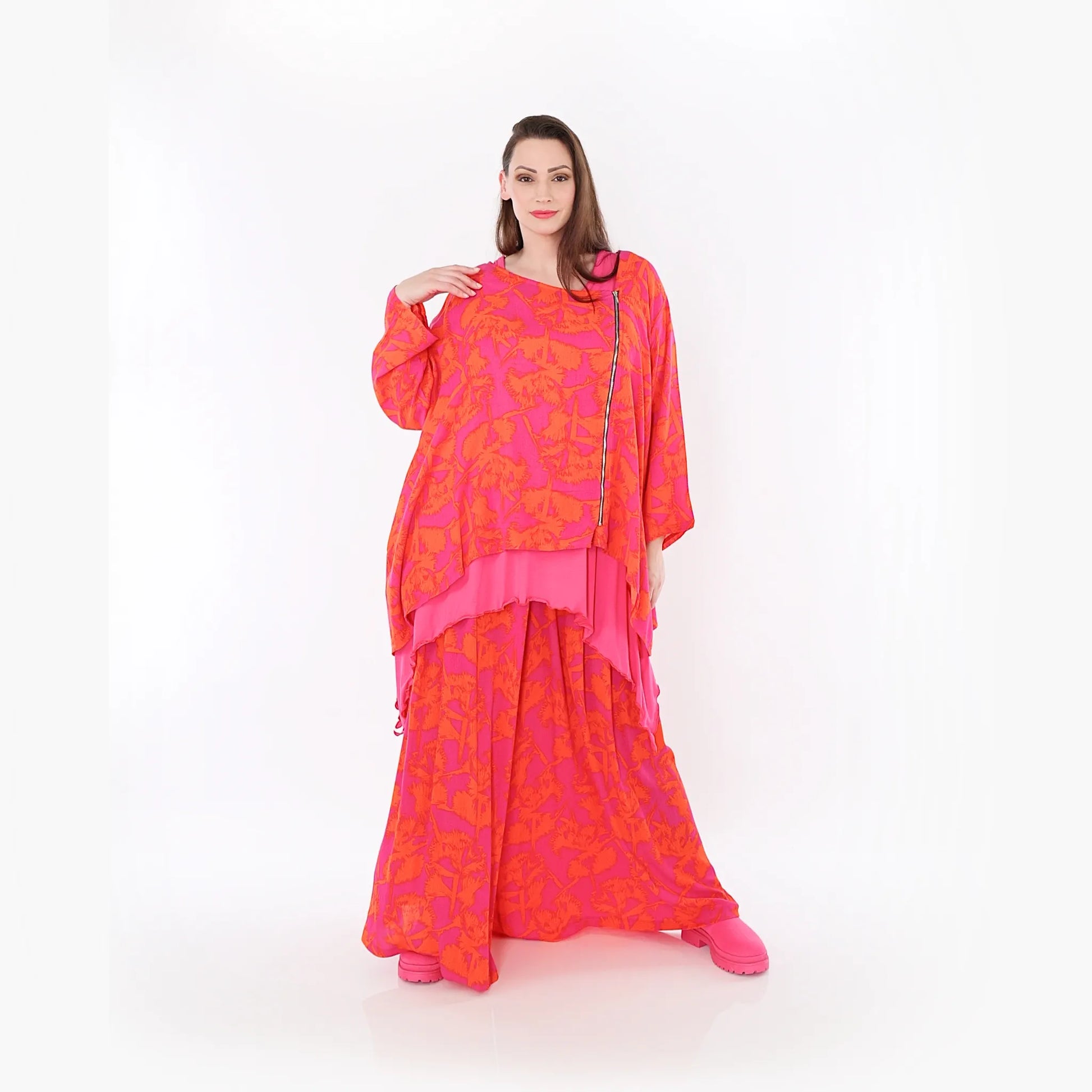  A-Form Jacke von AKH Fashion aus Viskose, 1476.07078, Fuchsia/Orange, Batik, Ausgefallen