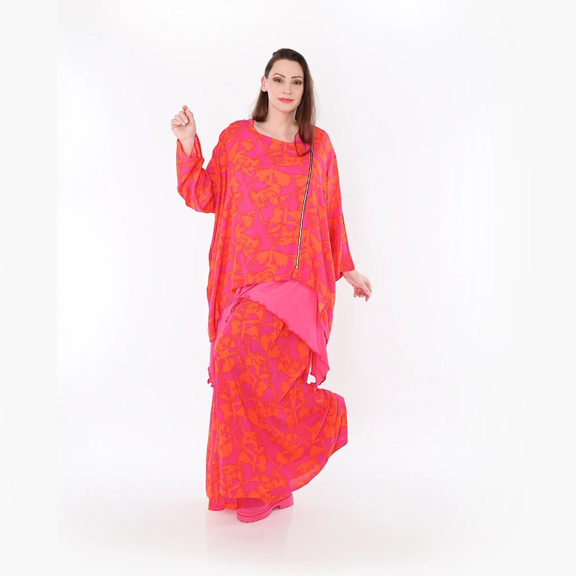  A-Form Jacke von AKH Fashion aus Viskose, 1476.07078, Fuchsia/Orange, Batik, Ausgefallen