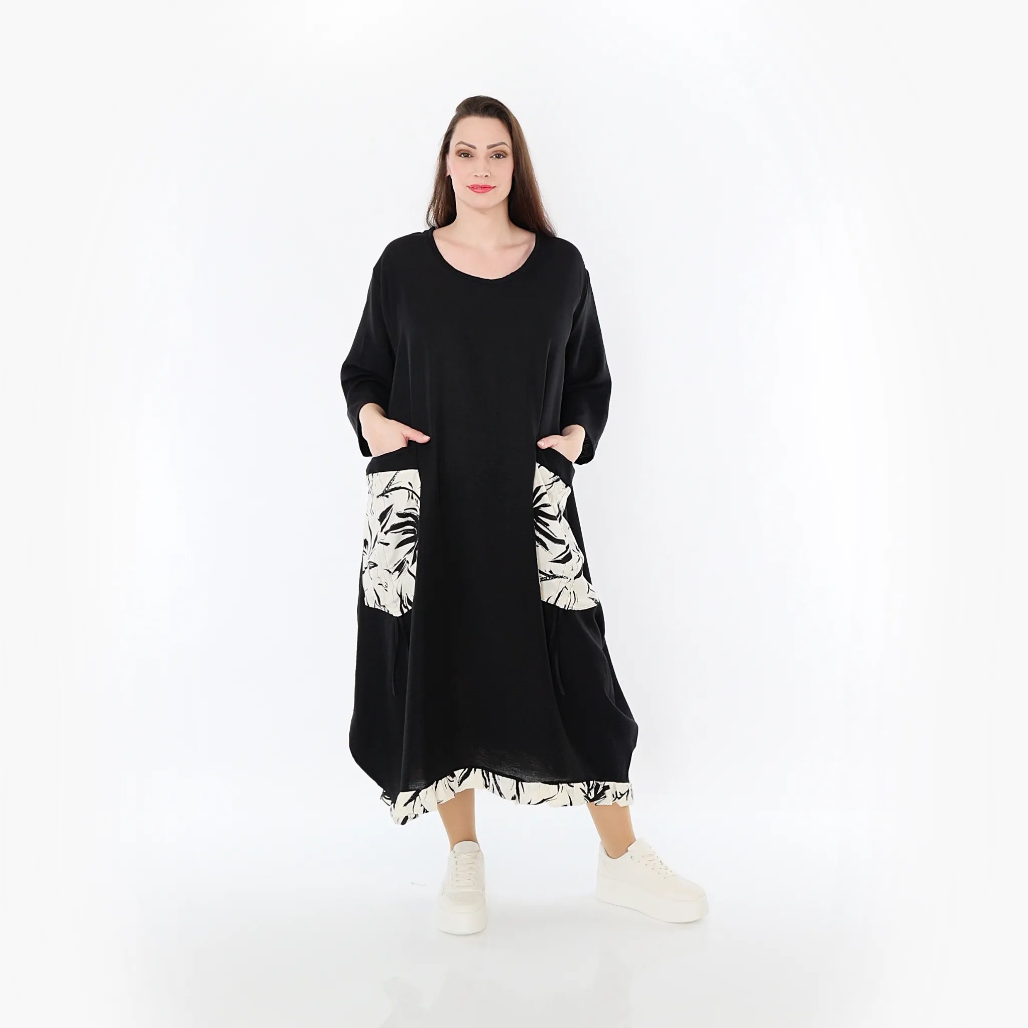  Ballonkleid von AKH Fashion aus Baumwolle, 1477.07071, Schwarz/Ecru, Ausgefallen, Zeitlos