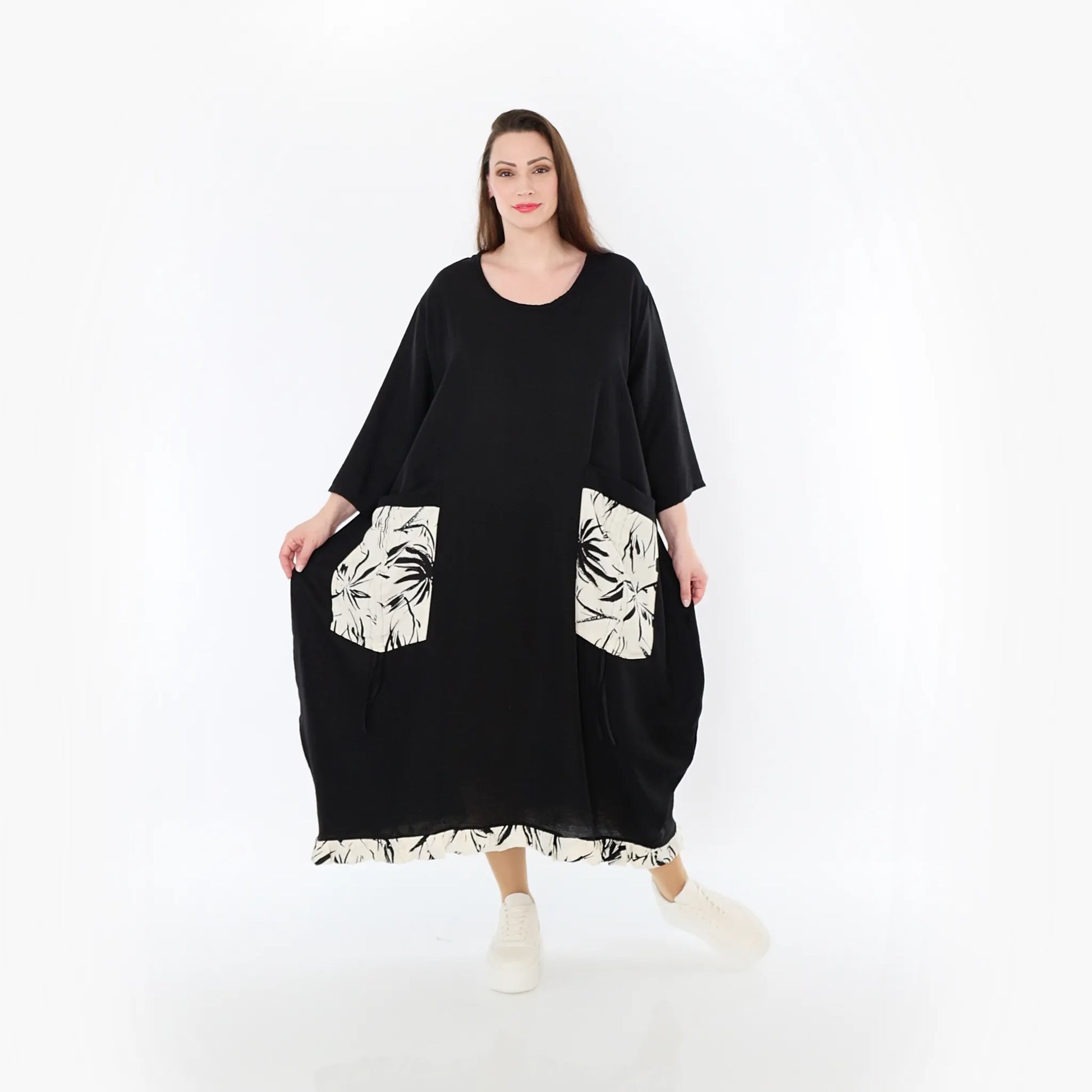  Ballonkleid von AKH Fashion aus Baumwolle, 1477.07071, Schwarz/Ecru, Ausgefallen, Zeitlos