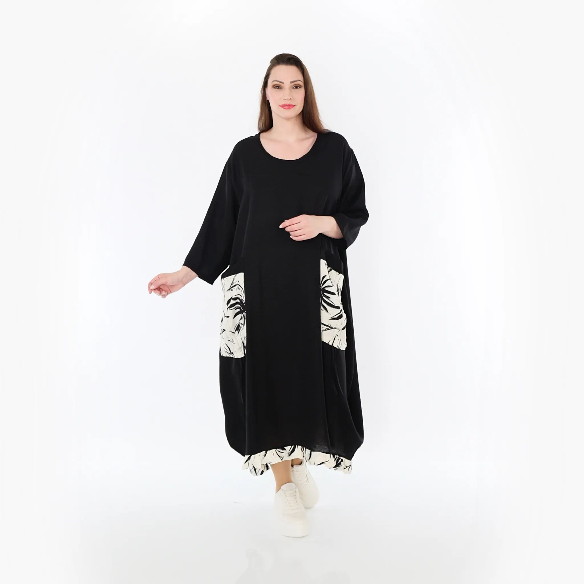  Ballonkleid von AKH Fashion aus Baumwolle, 1477.07071, Schwarz/Ecru, Ausgefallen, Zeitlos