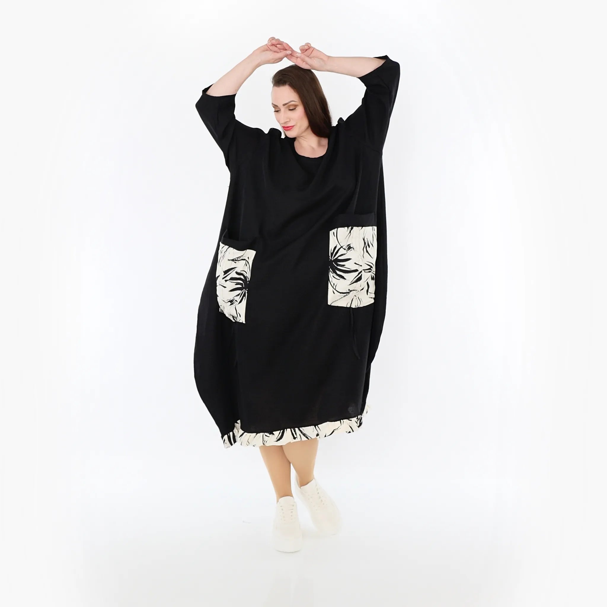  Ballonkleid von AKH Fashion aus Baumwolle, 1477.07071, Schwarz/Ecru, Ausgefallen, Zeitlos