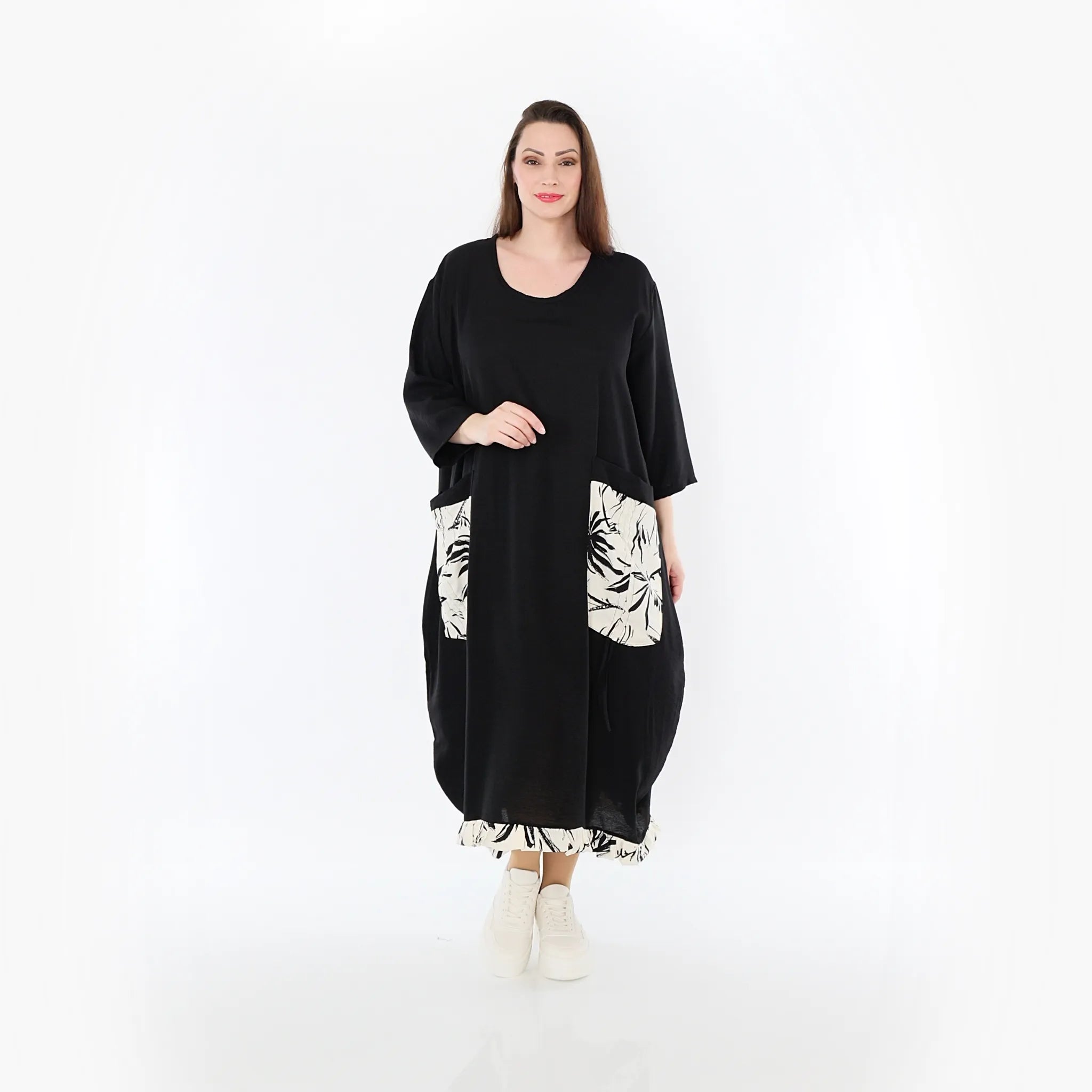  Ballonkleid von AKH Fashion aus Baumwolle, 1477.07071, Schwarz/Ecru, Ausgefallen, Zeitlos