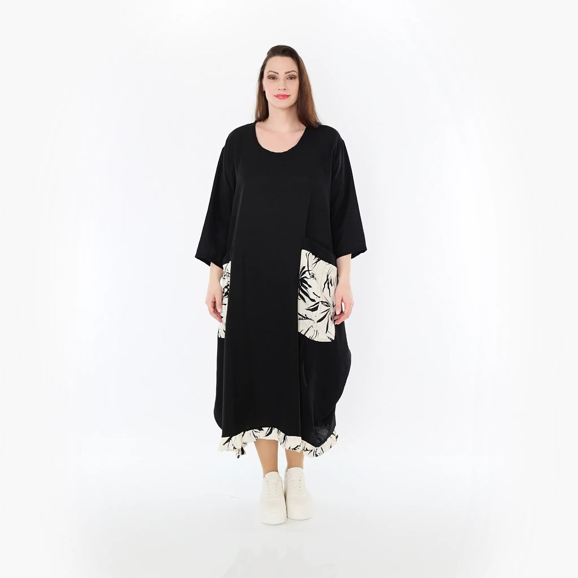  Ballonkleid von AKH Fashion aus Baumwolle, 1477.07071, Schwarz/Ecru, Ausgefallen, Zeitlos