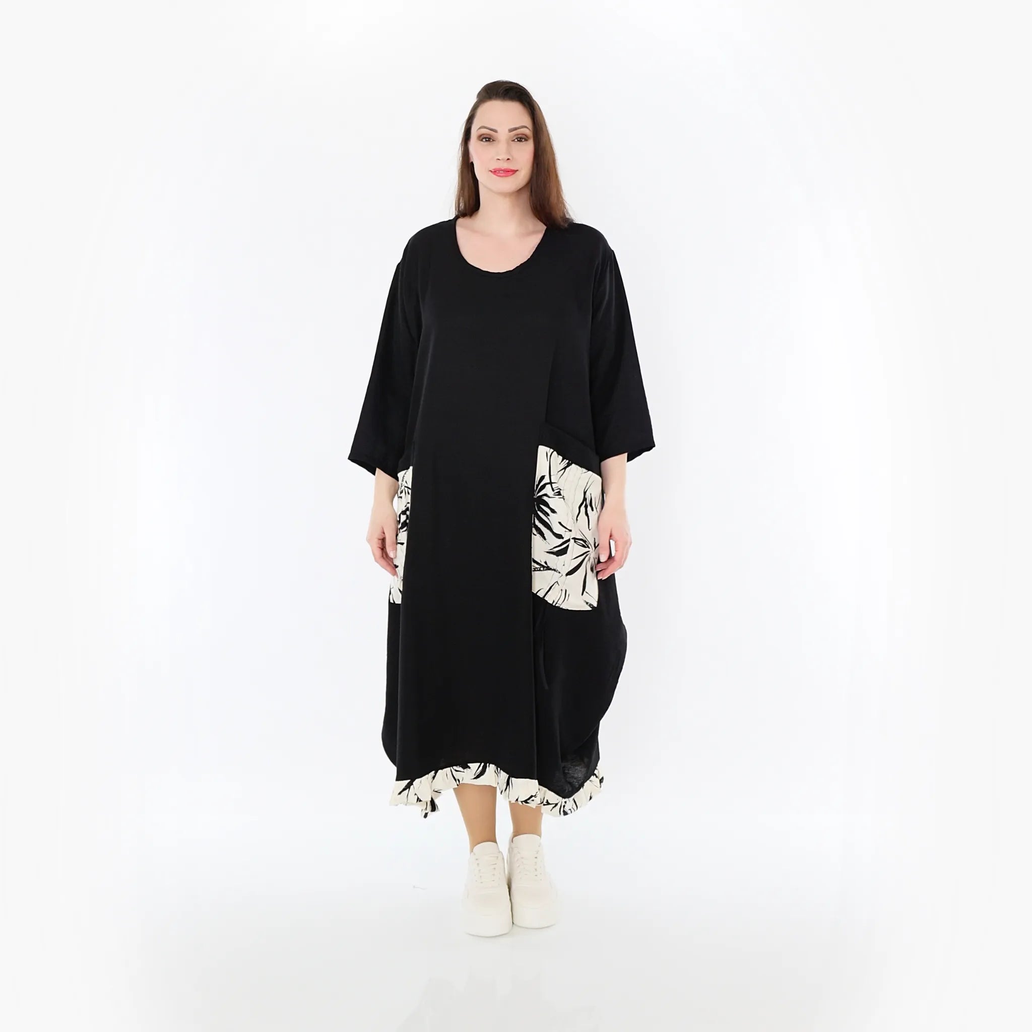  Ballonkleid von AKH Fashion aus Baumwolle, 1477.07071, Schwarz/Ecru, Ausgefallen, Zeitlos