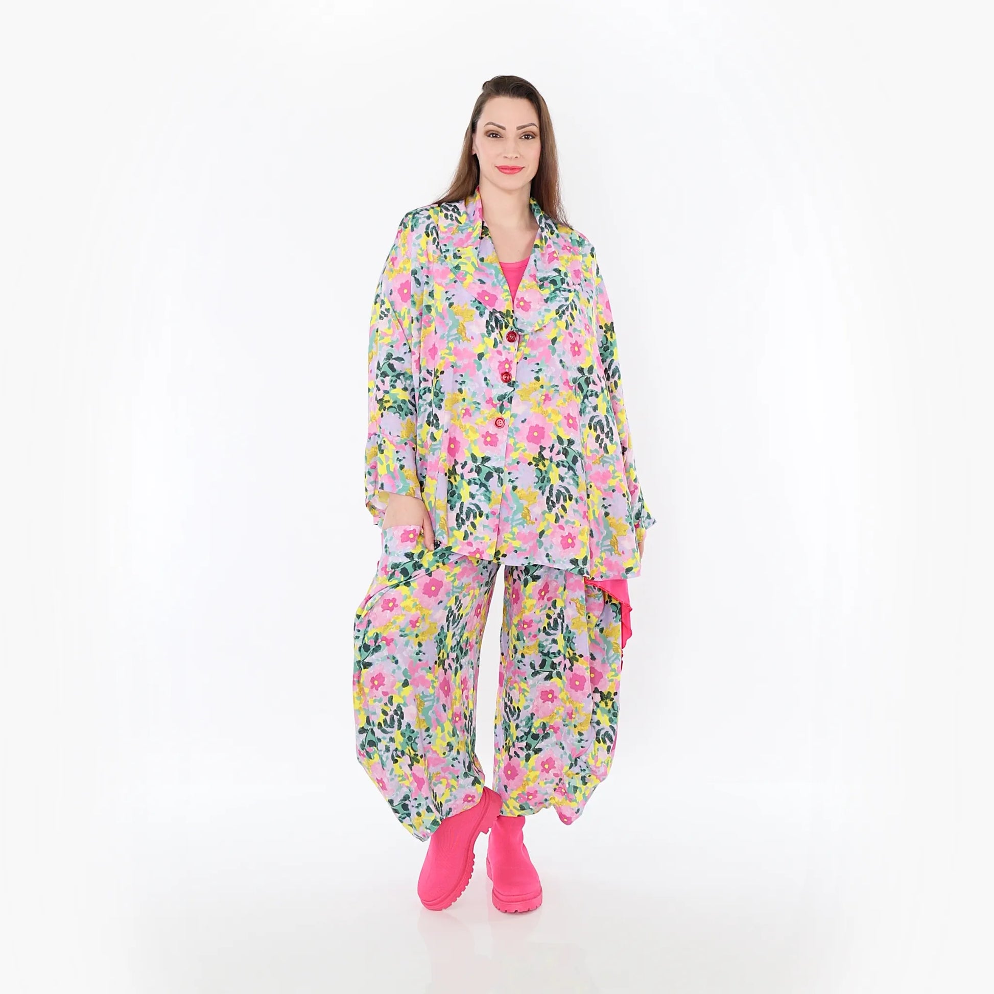  AKH Fashion Jacke in gerundeter Form, aus Viskose, 1479.00140, Multicolor, Blumen, Schick