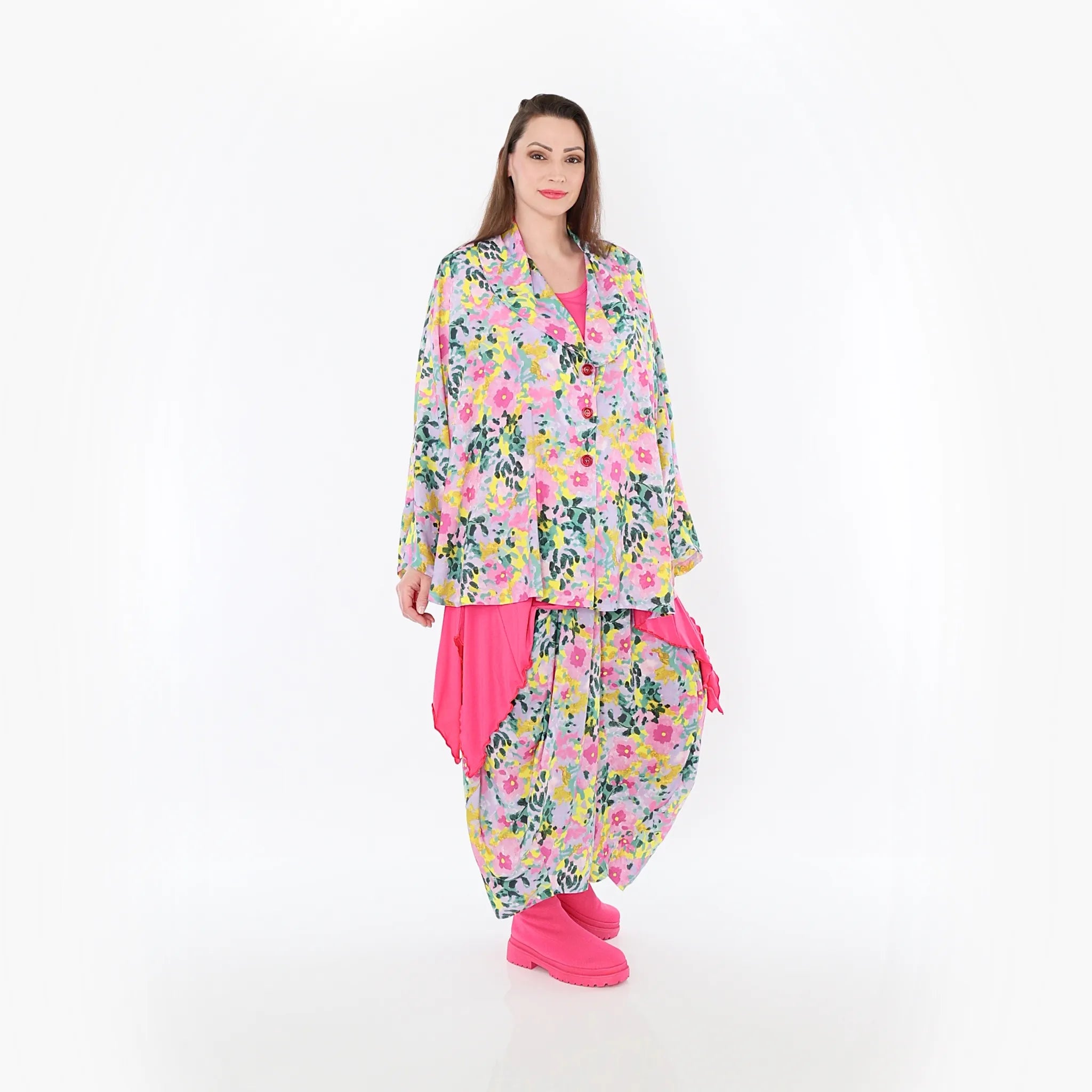  AKH Fashion Jacke in gerundeter Form, aus Viskose, 1479.00140, Multicolor, Blumen, Schick