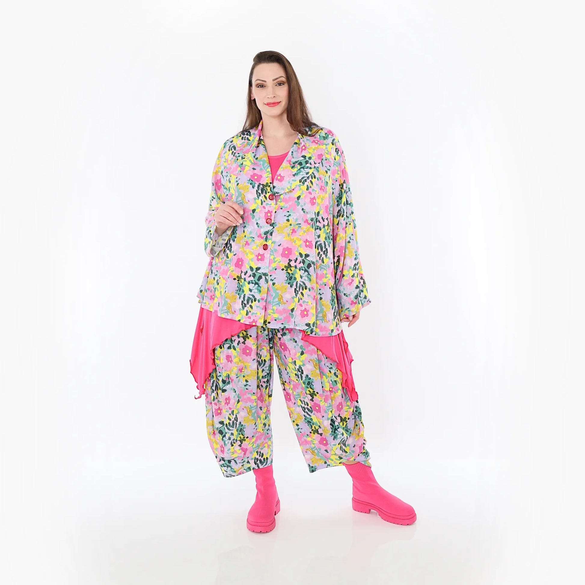  AKH Fashion Jacke in gerundeter Form, aus Viskose, 1479.00140, Multicolor, Blumen, Schick