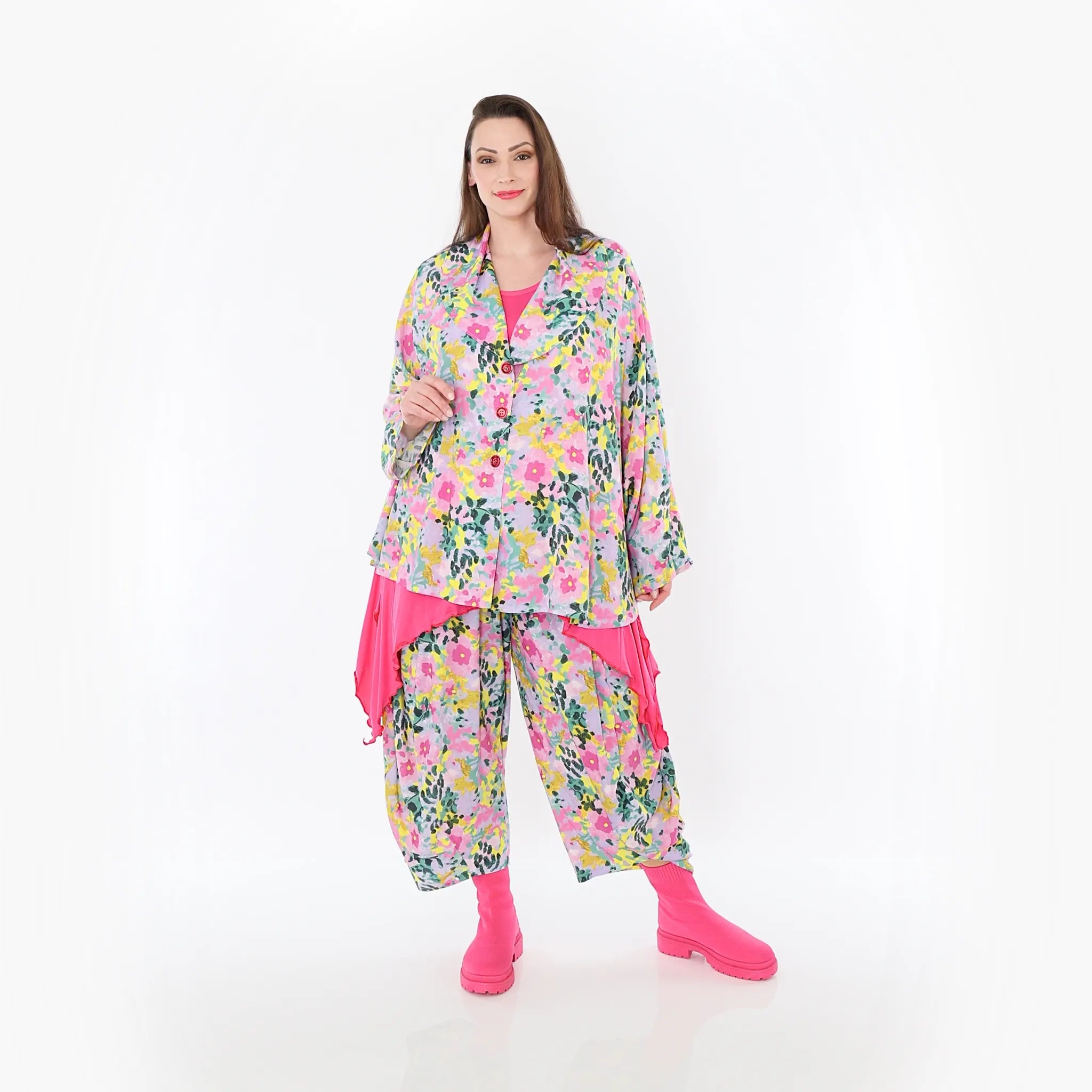  AKH Fashion Jacke in gerundeter Form, aus Viskose, 1479.00140, Multicolor, Blumen, Schick