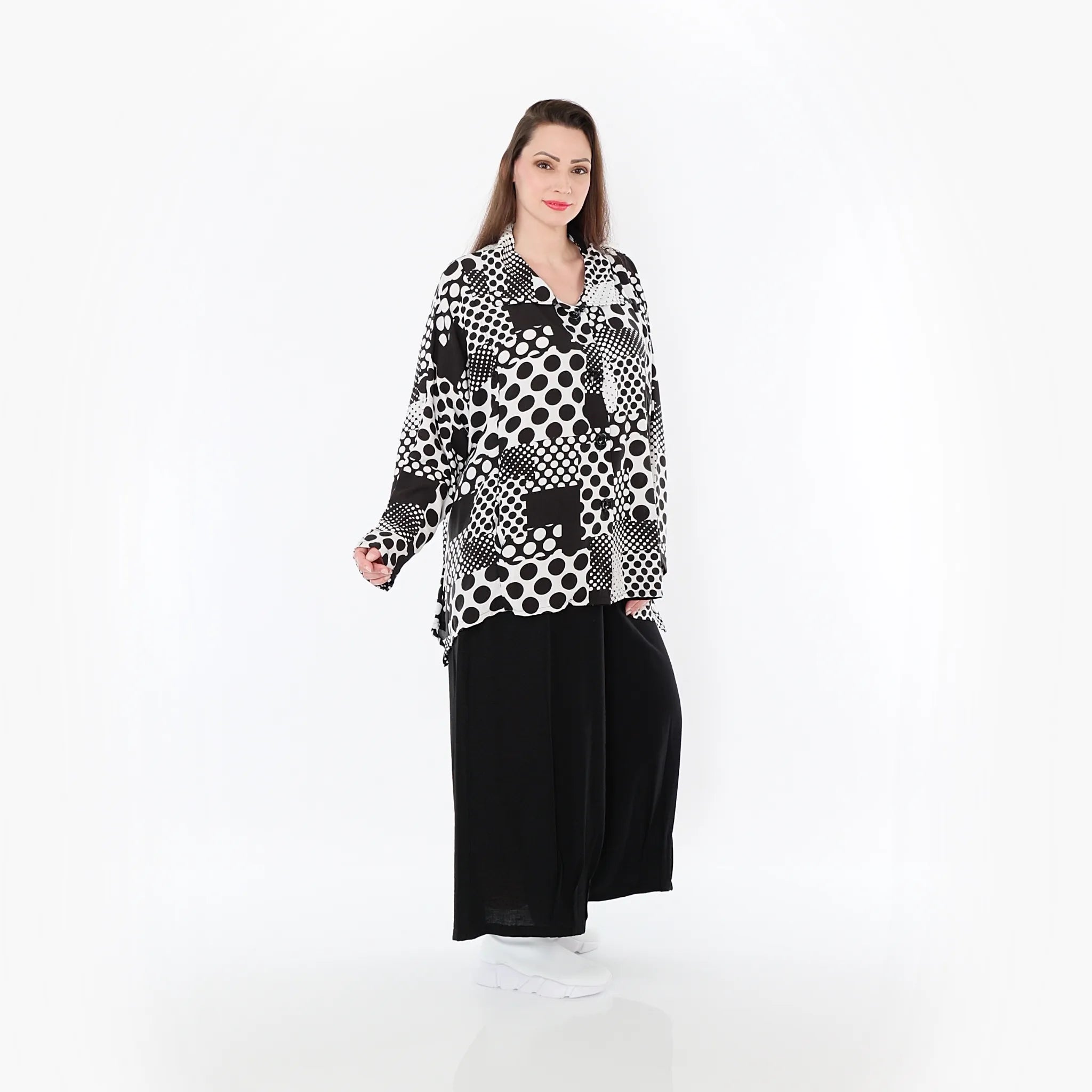  A-Form Jacke von AKH Fashion aus Viskose, 1481.02222, Schwarz/Weiß, Punkte, Ausgefallen