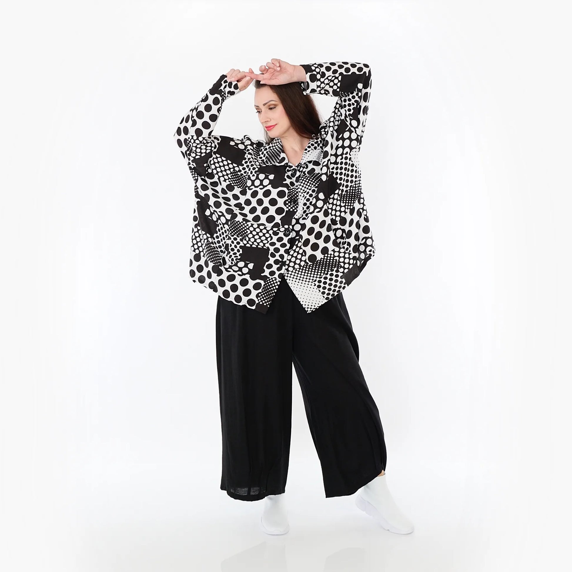  A-Form Jacke von AKH Fashion aus Viskose, 1481.02222, Schwarz/Weiß, Punkte, Ausgefallen