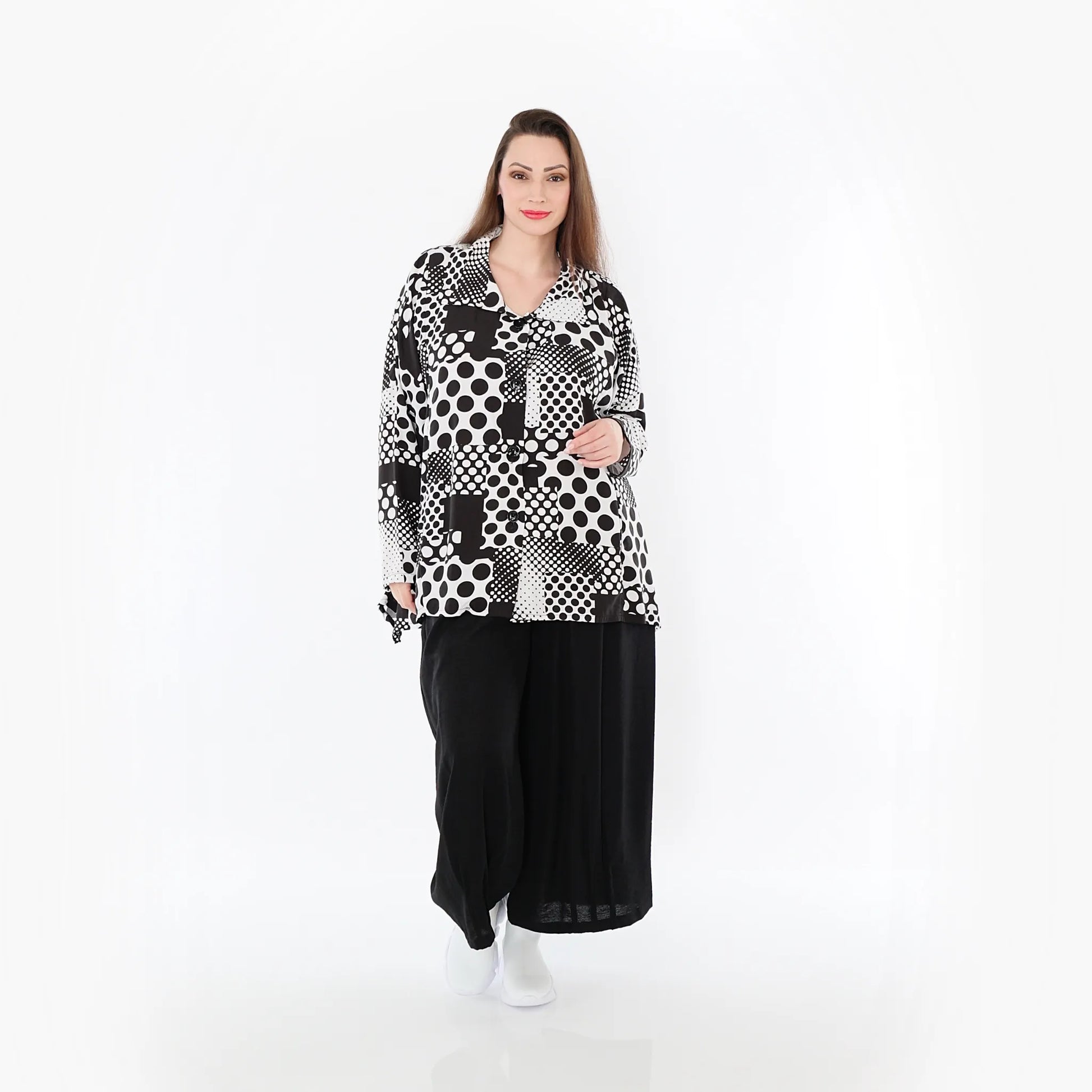  A-Form Jacke von AKH Fashion aus Viskose, 1481.02222, Schwarz/Weiß, Punkte, Ausgefallen