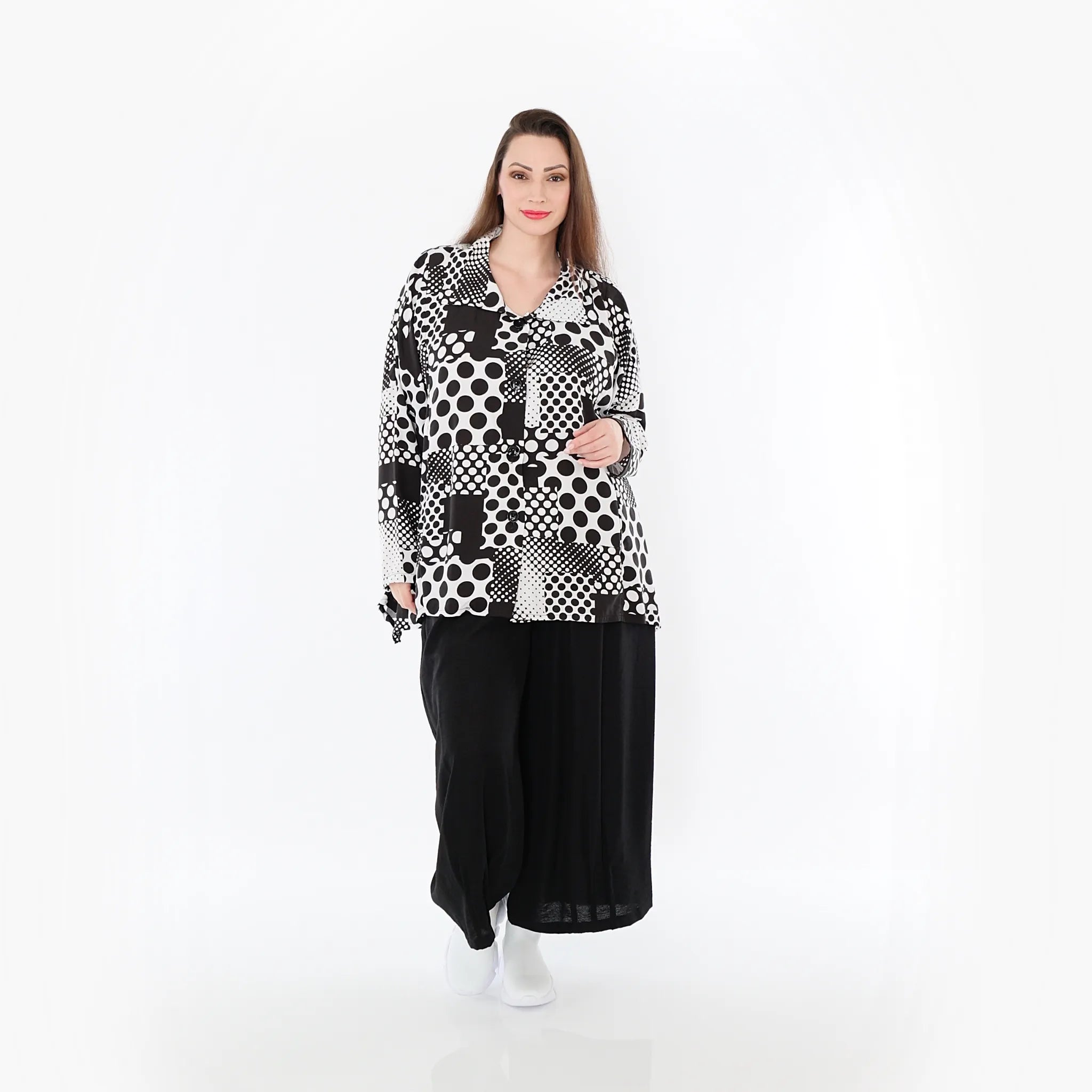  A-Form Jacke von AKH Fashion aus Viskose, 1481.02222, Schwarz/Weiß, Punkte, Ausgefallen