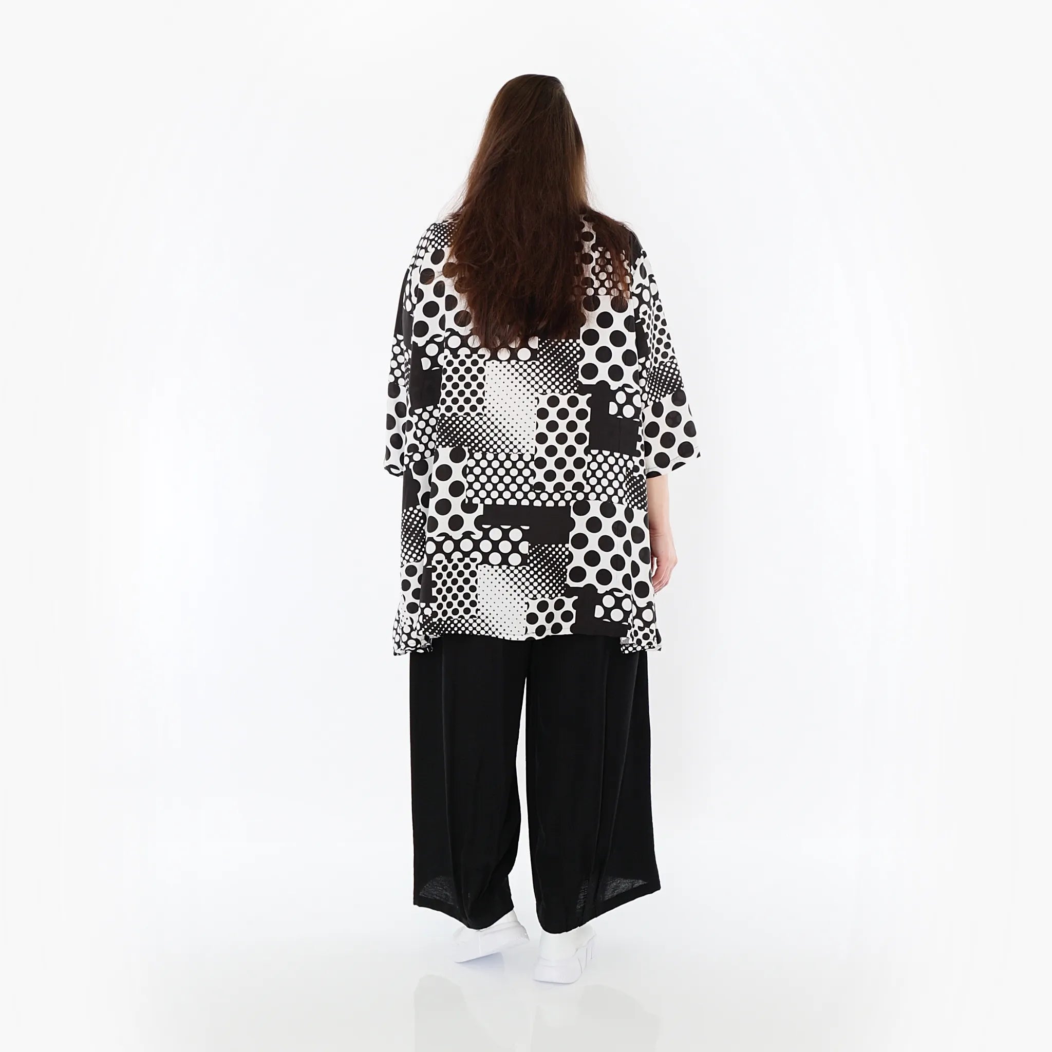  A-Form Bigshirt von AKH Fashion aus Viskose, 1481.00593, Schwarz/Weiß, Punkte, Ausgefallen