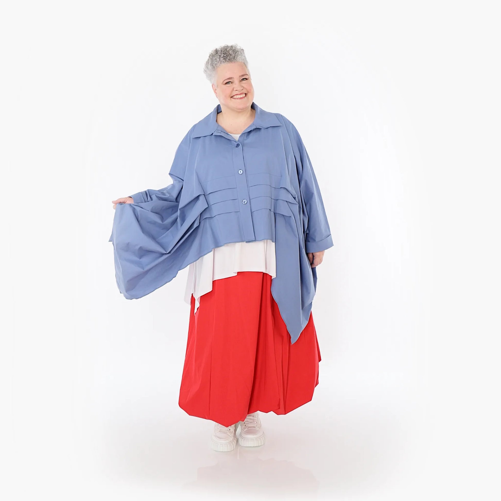  Zipfel Bluse von AKH Fashion aus Baumwolle, 1482.07080, Azurblau, Ausgefallen, Zeitlos