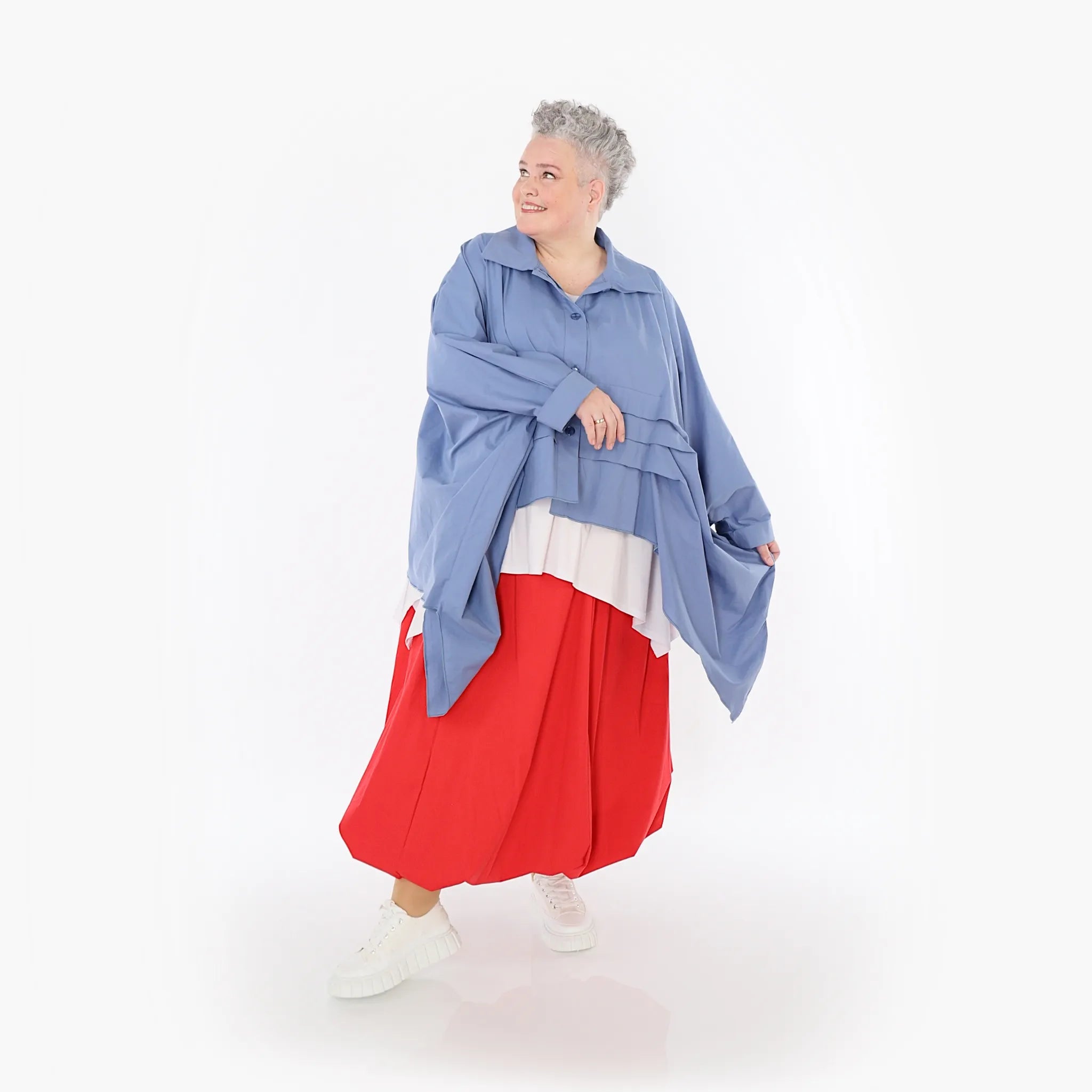  Zipfel Bluse von AKH Fashion aus Baumwolle, 1482.07080, Azurblau, Ausgefallen, Zeitlos