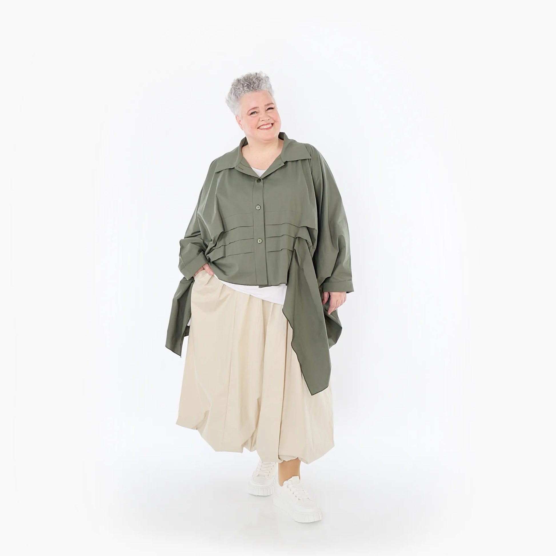  Zipfel Bluse von AKH Fashion aus Baumwolle, 1482.07080, Khaki, Ausgefallen, Zeitlos