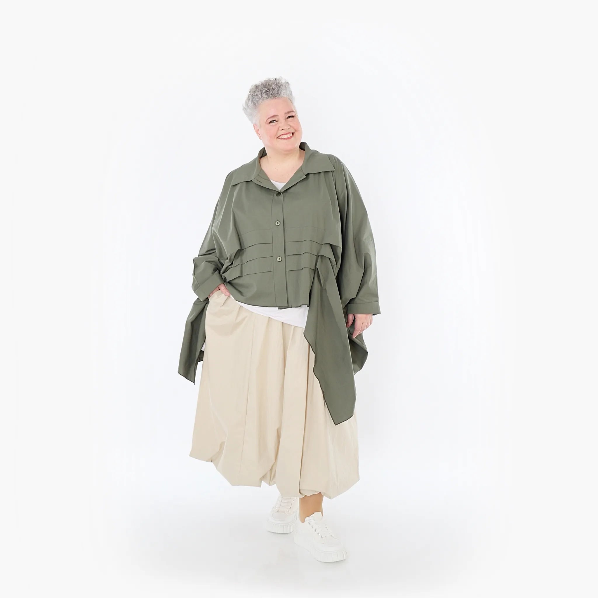  Zipfel Bluse von AKH Fashion aus Baumwolle, 1482.07080, Khaki, Ausgefallen, Zeitlos