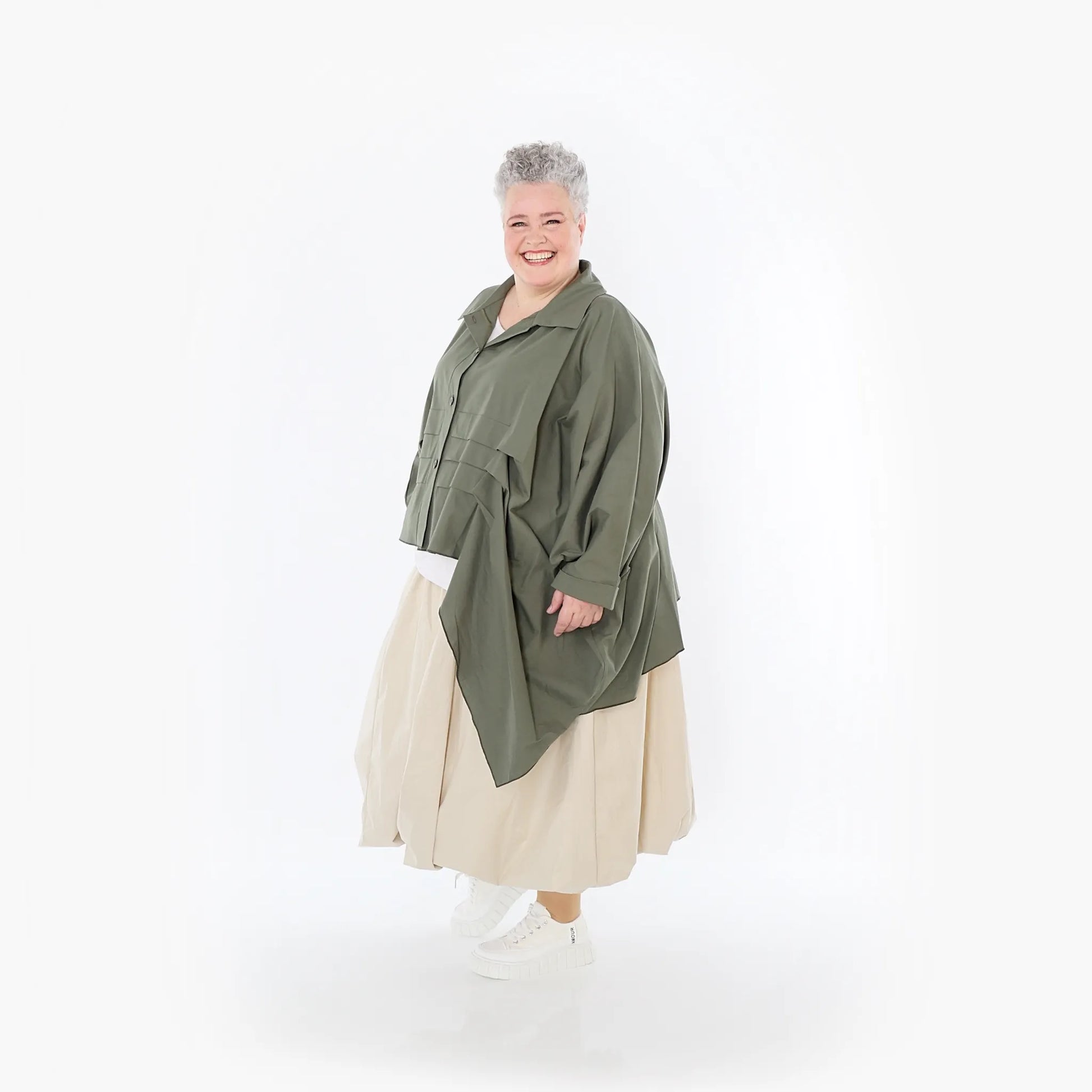  Zipfel Bluse von AKH Fashion aus Baumwolle, 1482.07080, Khaki, Ausgefallen, Zeitlos