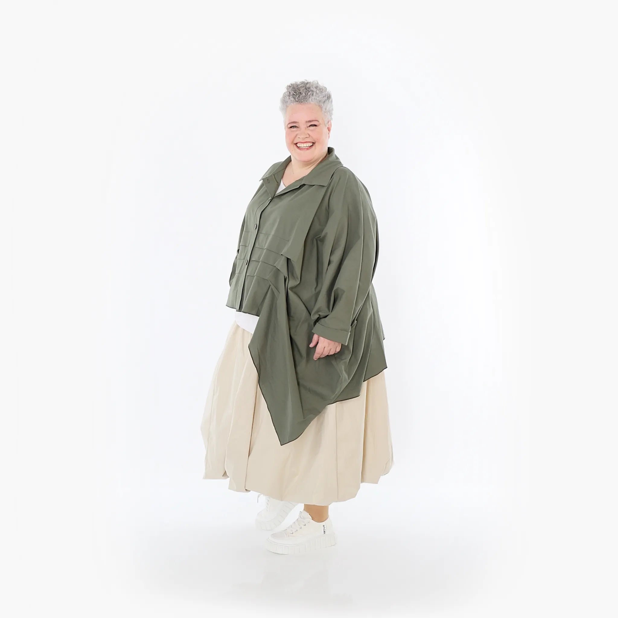  Zipfel Bluse von AKH Fashion aus Baumwolle, 1482.07080, Khaki, Ausgefallen, Zeitlos