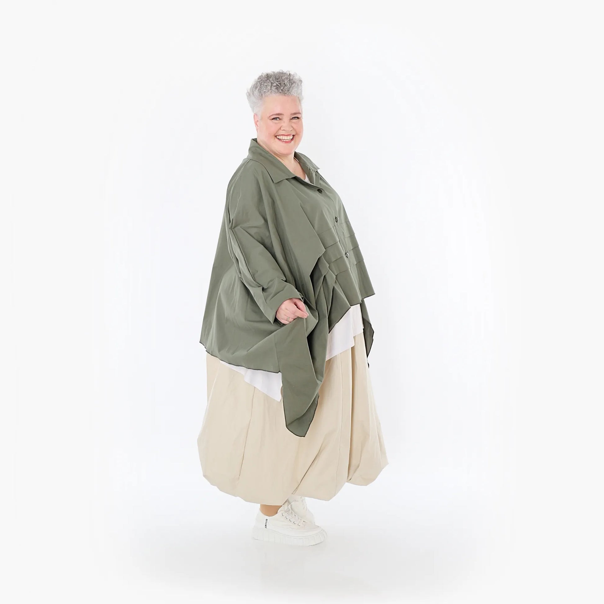  Zipfel Bluse von AKH Fashion aus Baumwolle, 1482.07080, Khaki, Ausgefallen, Zeitlos