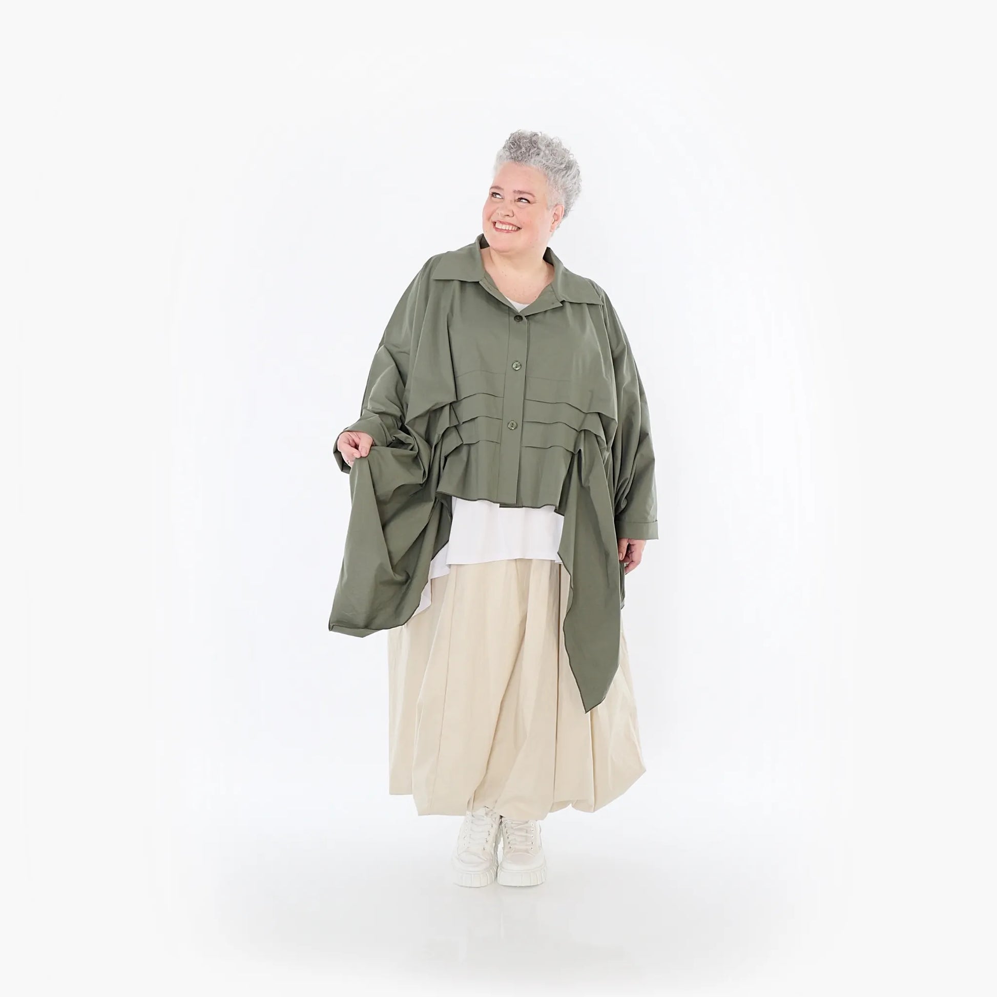  Zipfel Bluse von AKH Fashion aus Baumwolle, 1482.07080, Khaki, Ausgefallen, Zeitlos