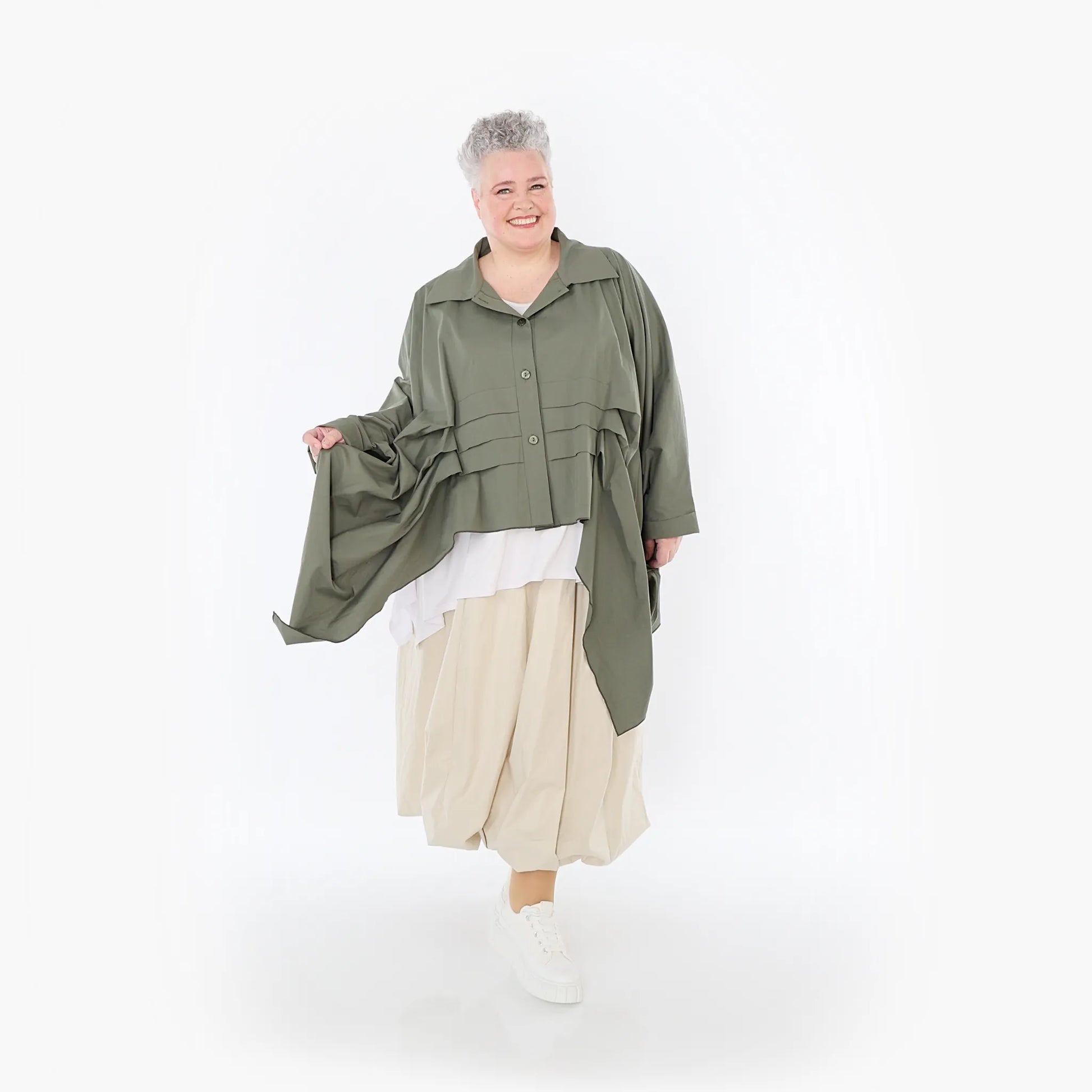  Zipfel Bluse von AKH Fashion aus Baumwolle, 1482.07080, Khaki, Ausgefallen, Zeitlos