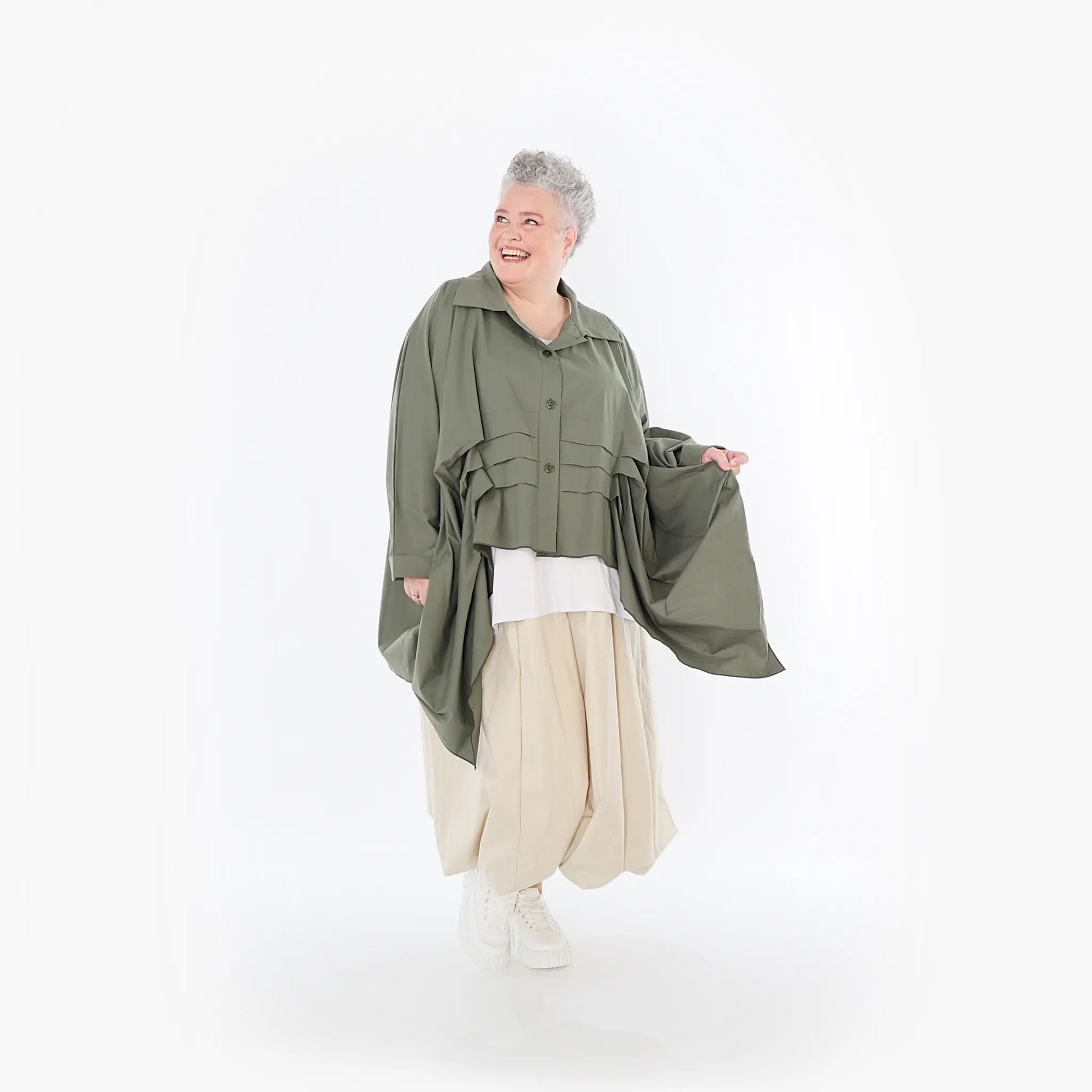  Zipfel Bluse von AKH Fashion aus Baumwolle, 1482.07080, Khaki, Ausgefallen, Zeitlos