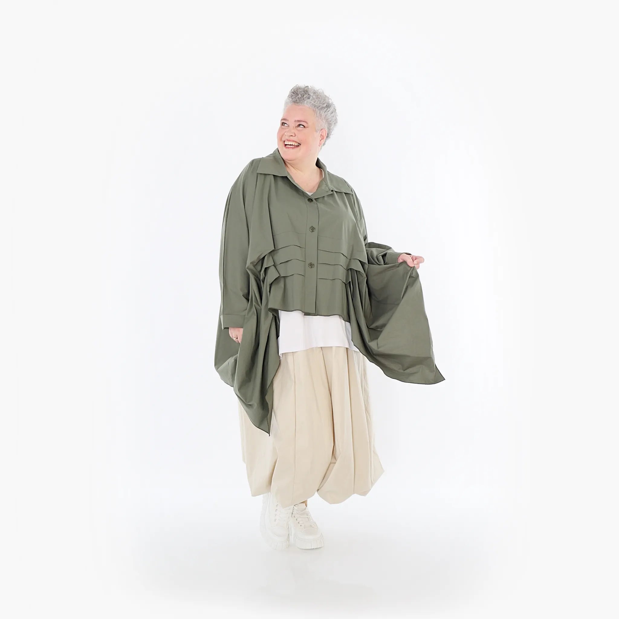  Zipfel Bluse von AKH Fashion aus Baumwolle, 1482.07080, Khaki, Ausgefallen, Zeitlos