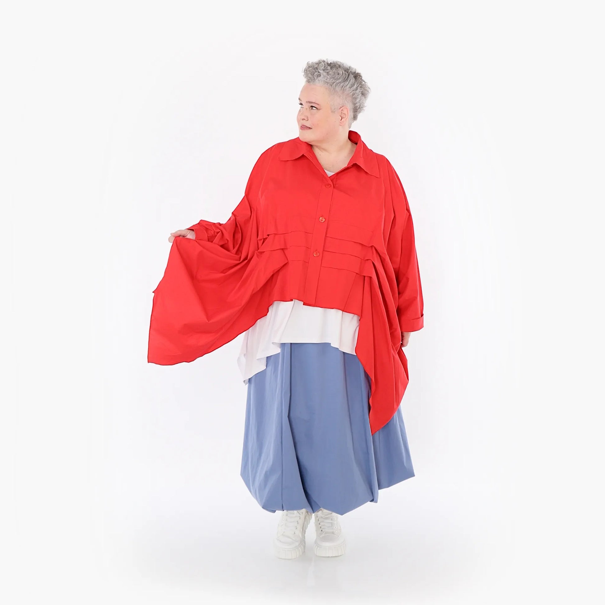  Zipfel Bluse von AKH Fashion aus Baumwolle, 1482.07080, Rot, Ausgefallen, Zeitlos, Schick