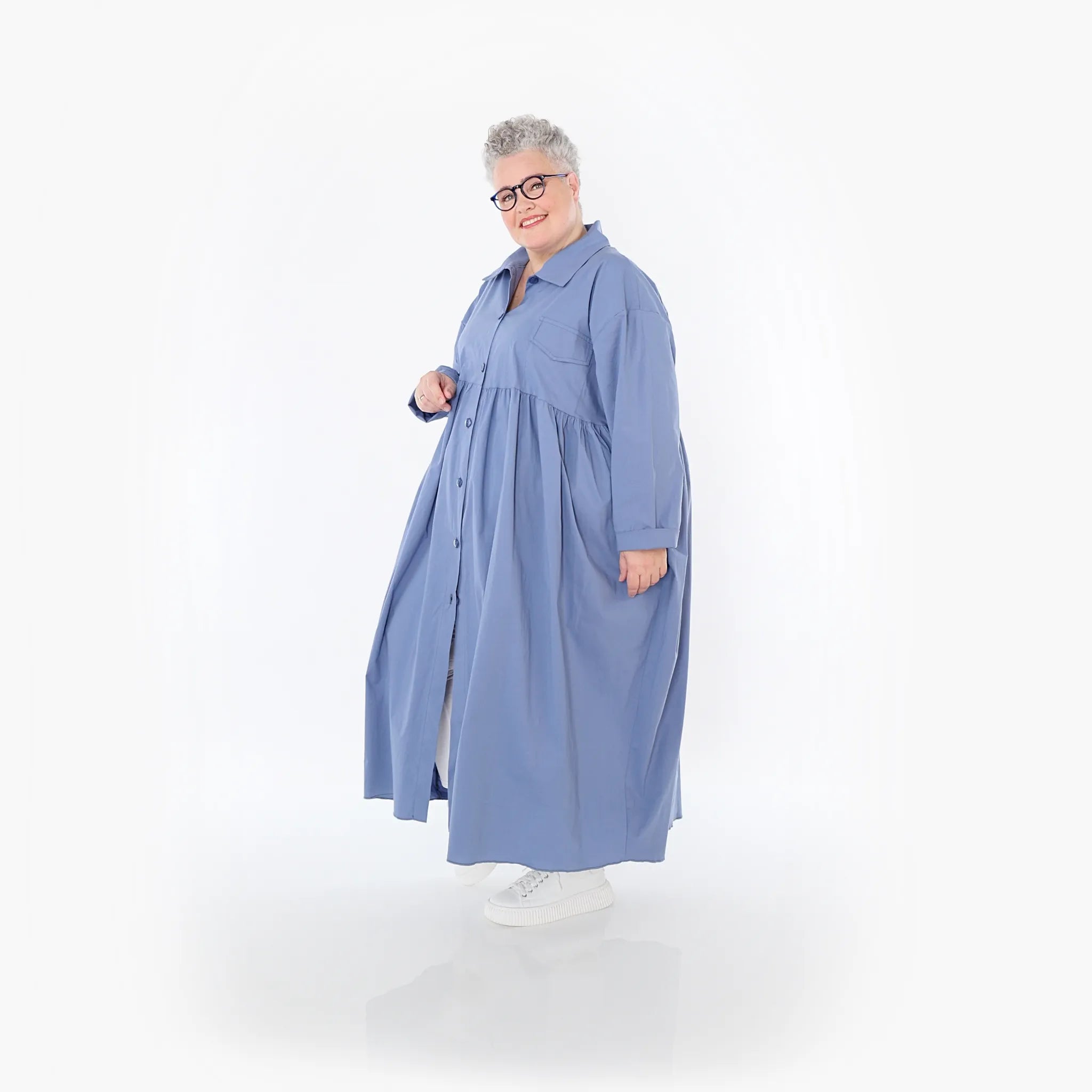  A-Form Mantel von AKH Fashion aus Baumwolle, 1482.07084, Azurblau, Ausgefallen, Zeitlos