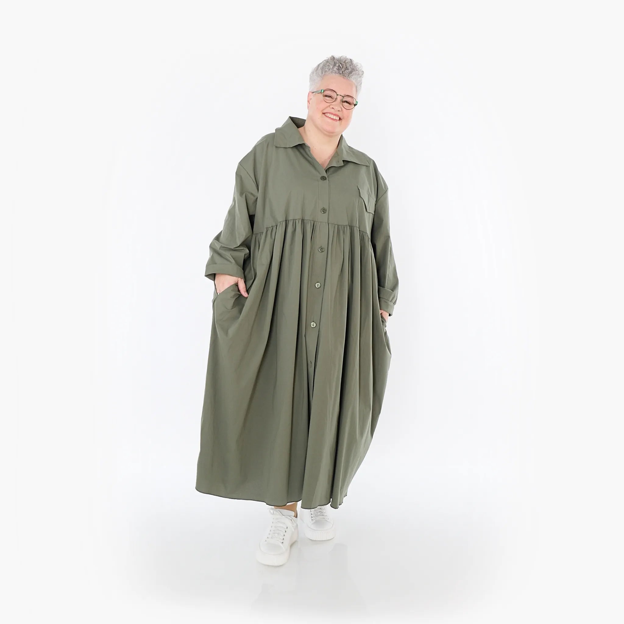  A-Form Mantel von AKH Fashion aus Baumwolle, 1482.07084, Khaki, Ausgefallen, Zeitlos