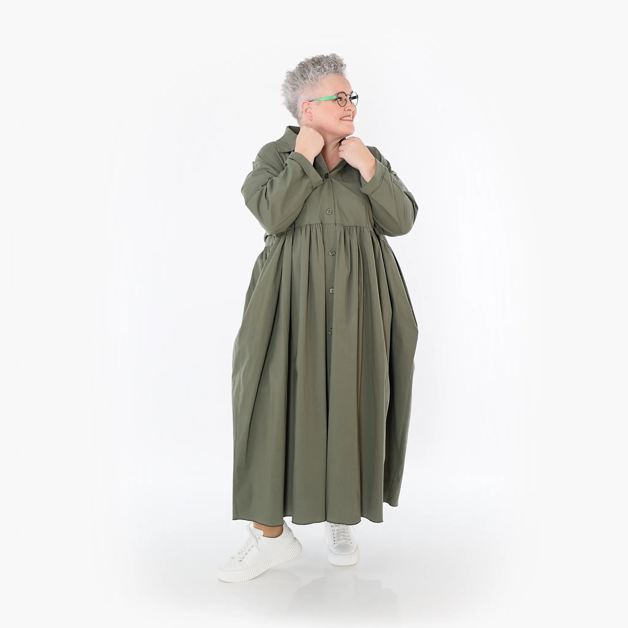  A-Form Mantel von AKH Fashion aus Baumwolle, 1482.07084, Khaki, Ausgefallen, Zeitlos