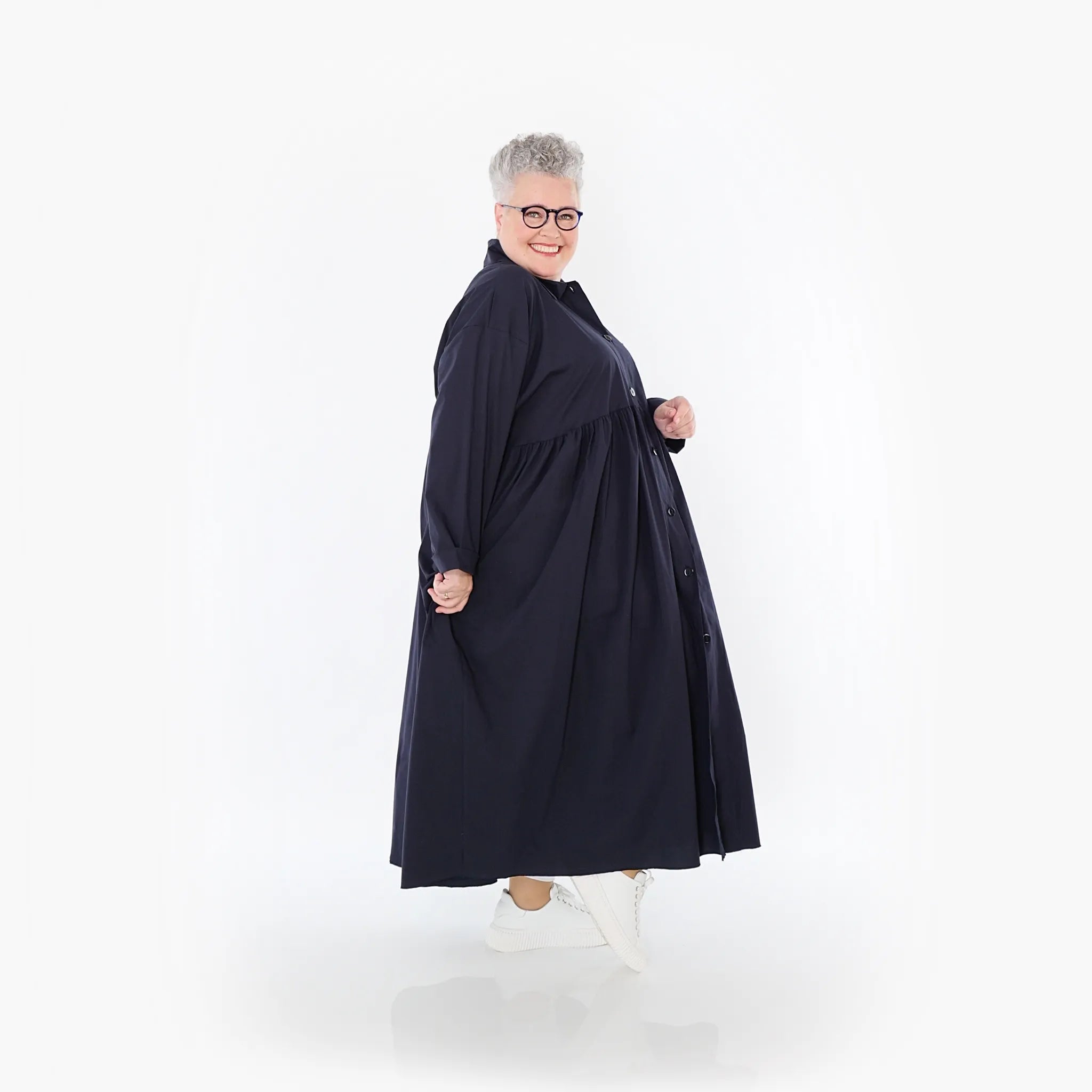 A-Form Mantel von AKH Fashion aus Baumwolle, 1482.07084, Marine, Ausgefallen, Zeitlos