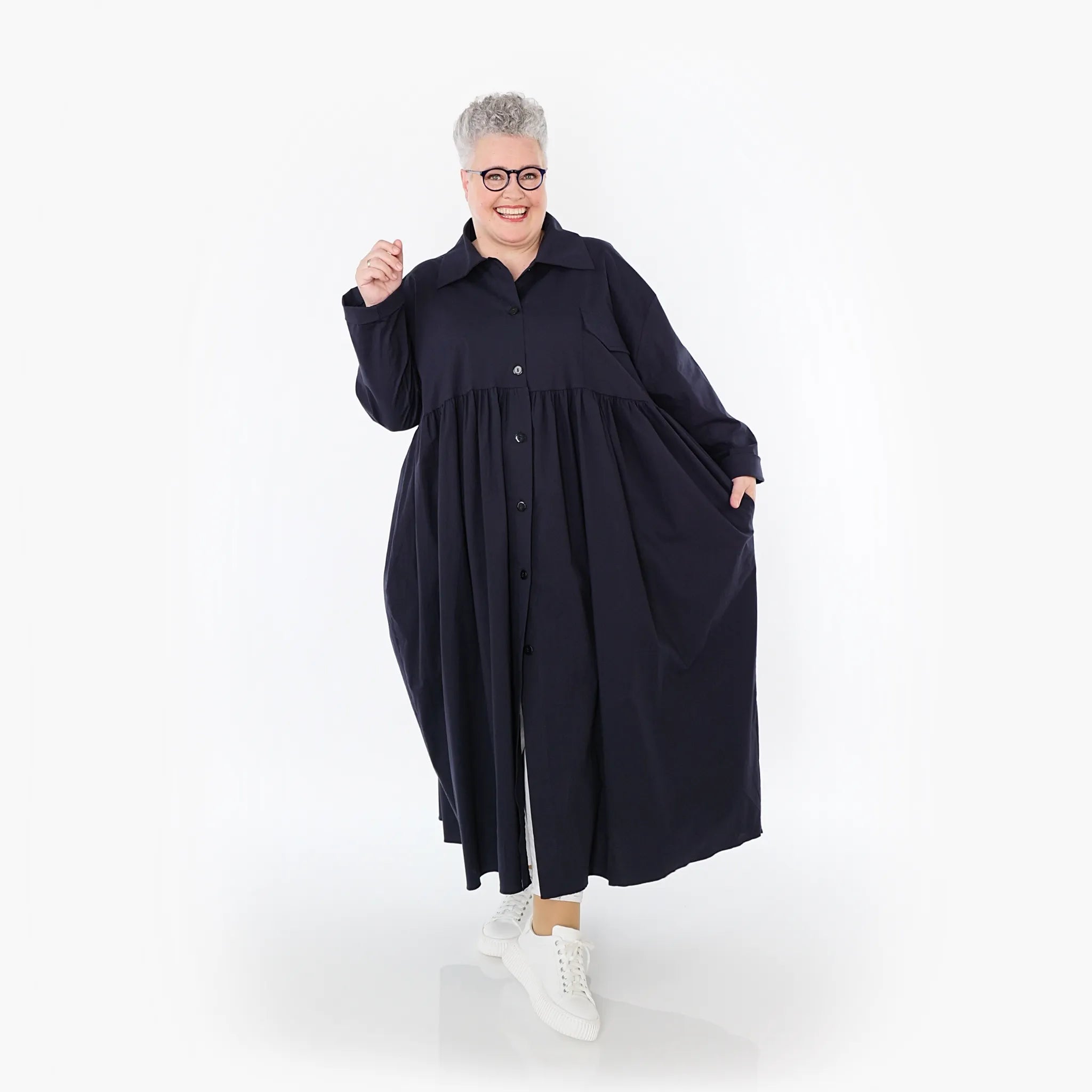  A-Form Mantel von AKH Fashion aus Baumwolle, 1482.07084, Marine, Ausgefallen, Zeitlos