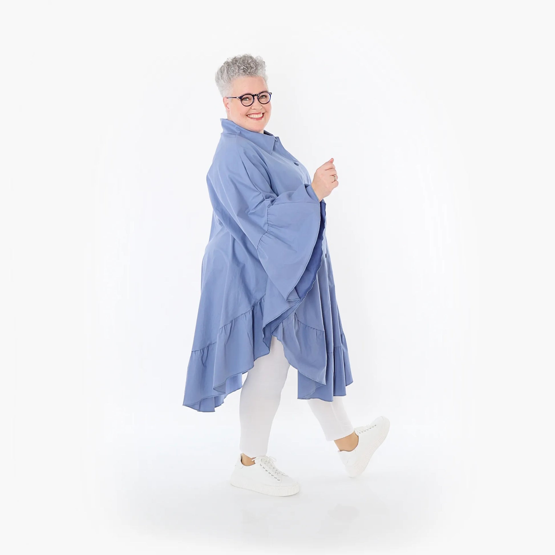  AKH Fashion Bluse in gerundeter Form, aus Baumwolle, 1482.07085, Azurblau, Ausgefallen