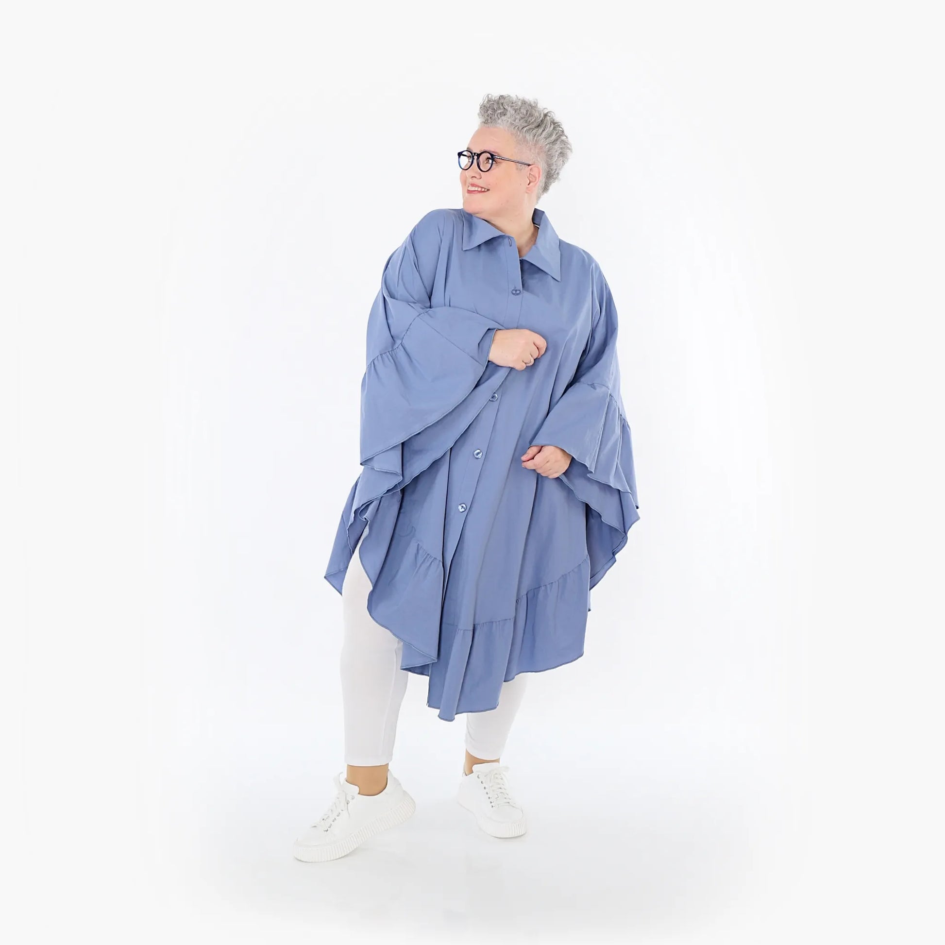  AKH Fashion Bluse in gerundeter Form, aus Baumwolle, 1482.07085, Azurblau, Ausgefallen