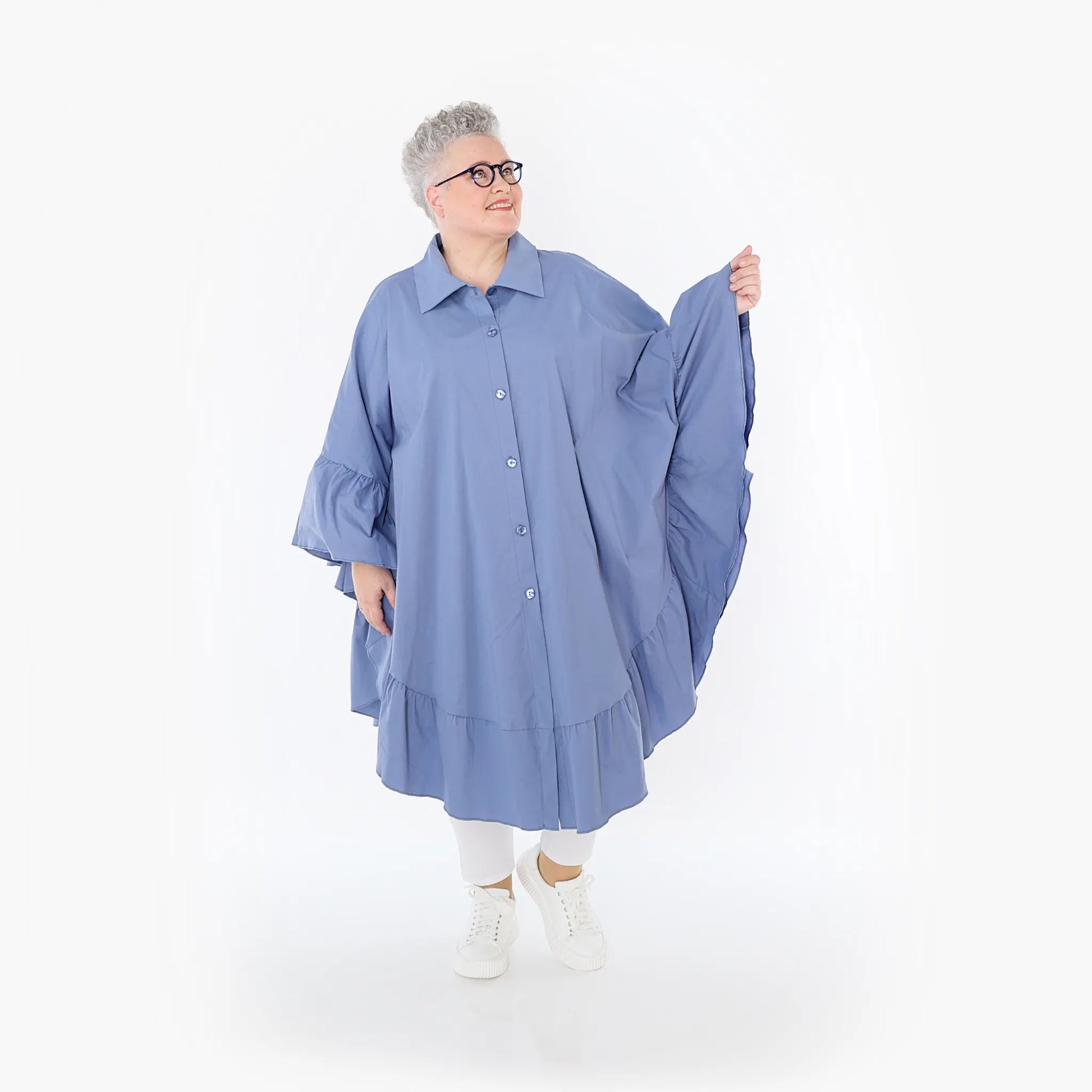  AKH Fashion Bluse in gerundeter Form, aus Baumwolle, 1482.07085, Azurblau, Ausgefallen