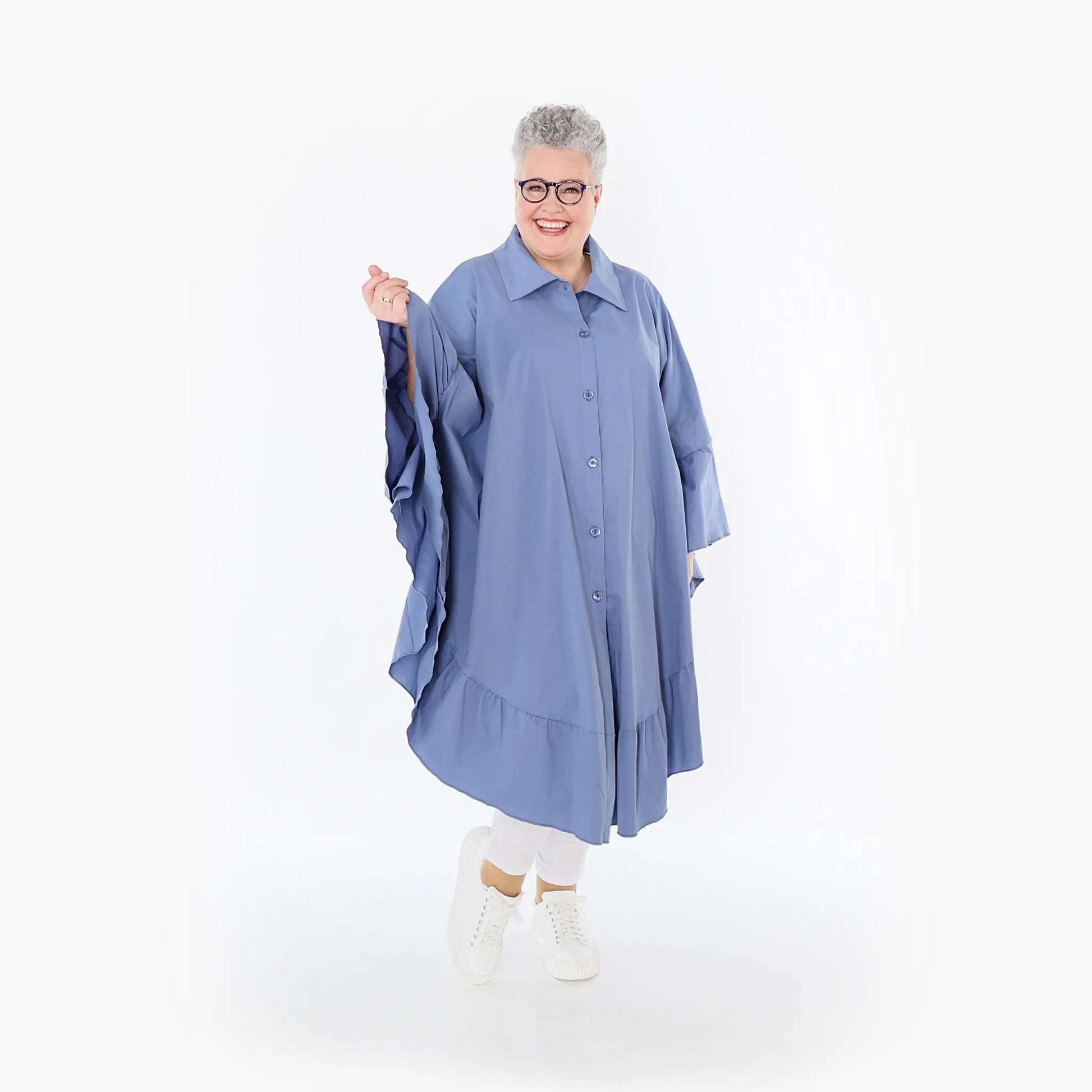  AKH Fashion Bluse in gerundeter Form, aus Baumwolle, 1482.07085, Azurblau, Ausgefallen