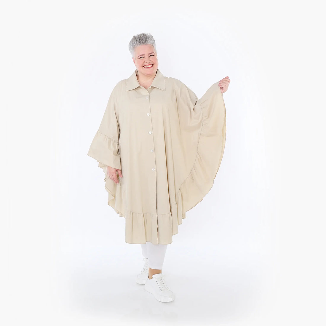  AKH Fashion Bluse in gerundeter Form, aus Baumwolle, 1482.07085, Beige, Ausgefallen