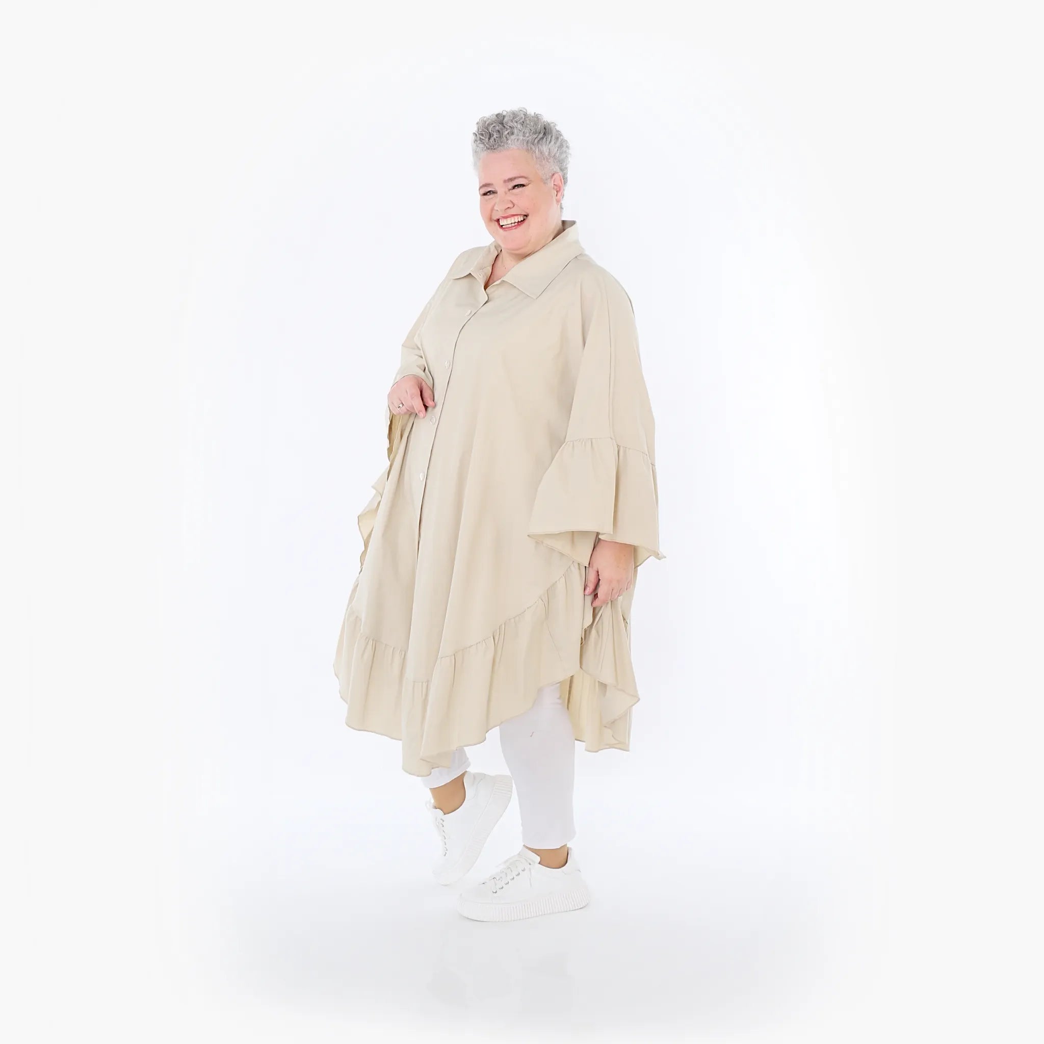  AKH Fashion Bluse in gerundeter Form, aus Baumwolle, 1482.07085, Beige, Ausgefallen