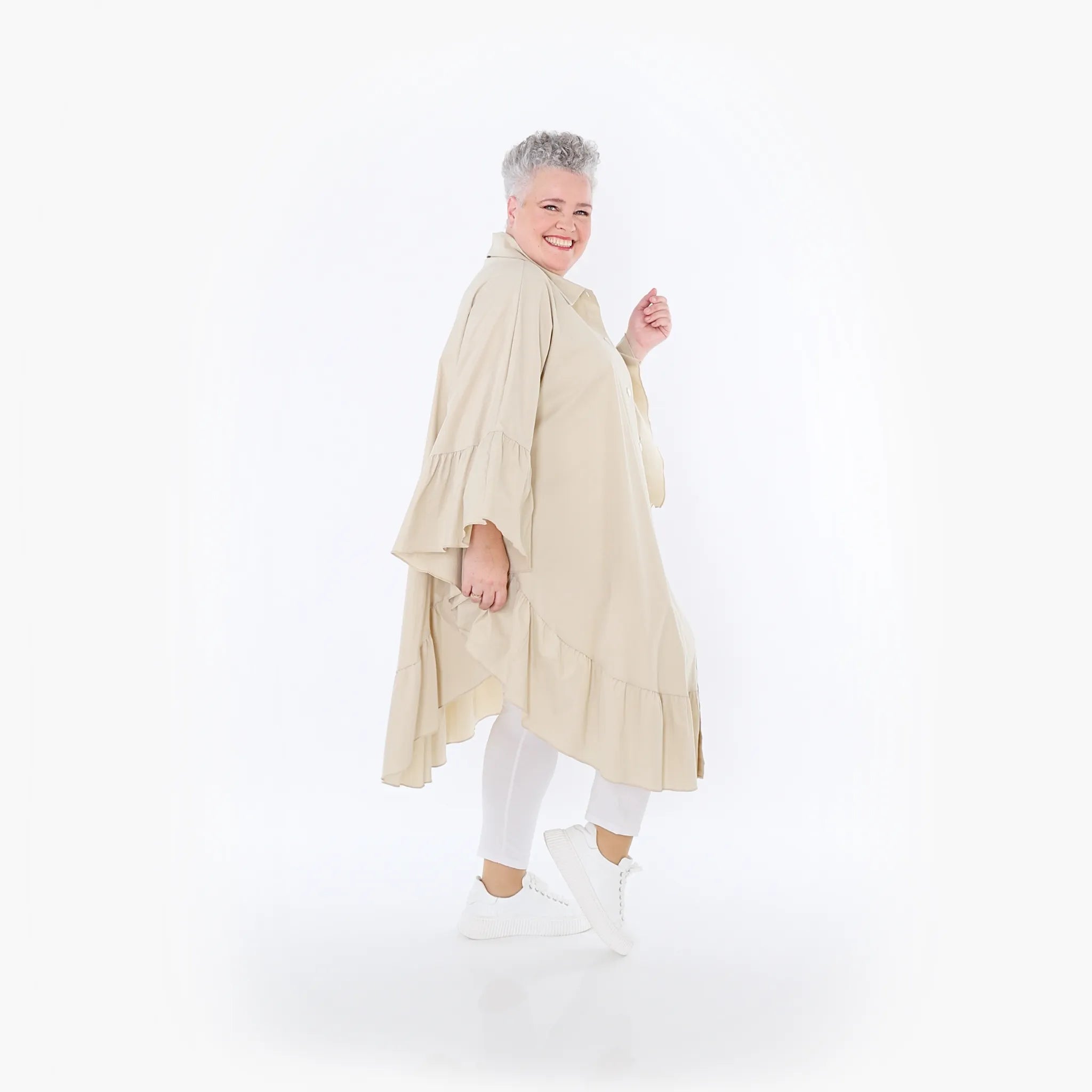  AKH Fashion Bluse in gerundeter Form, aus Baumwolle, 1482.07085, Beige, Ausgefallen