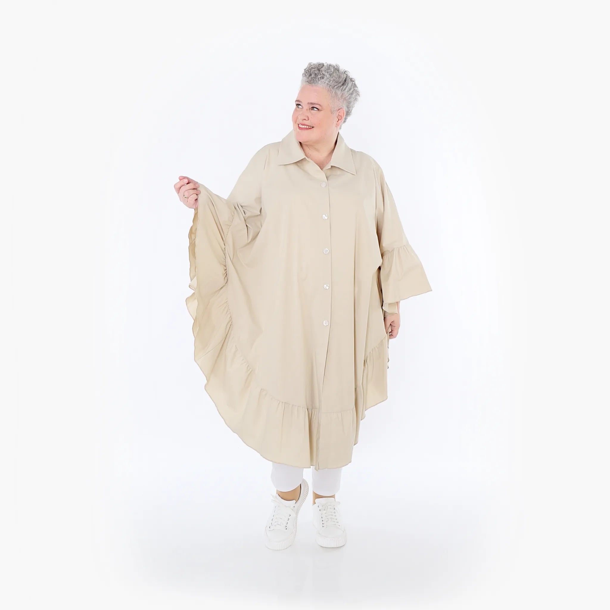  AKH Fashion Bluse in gerundeter Form, aus Baumwolle, 1482.07085, Beige, Ausgefallen